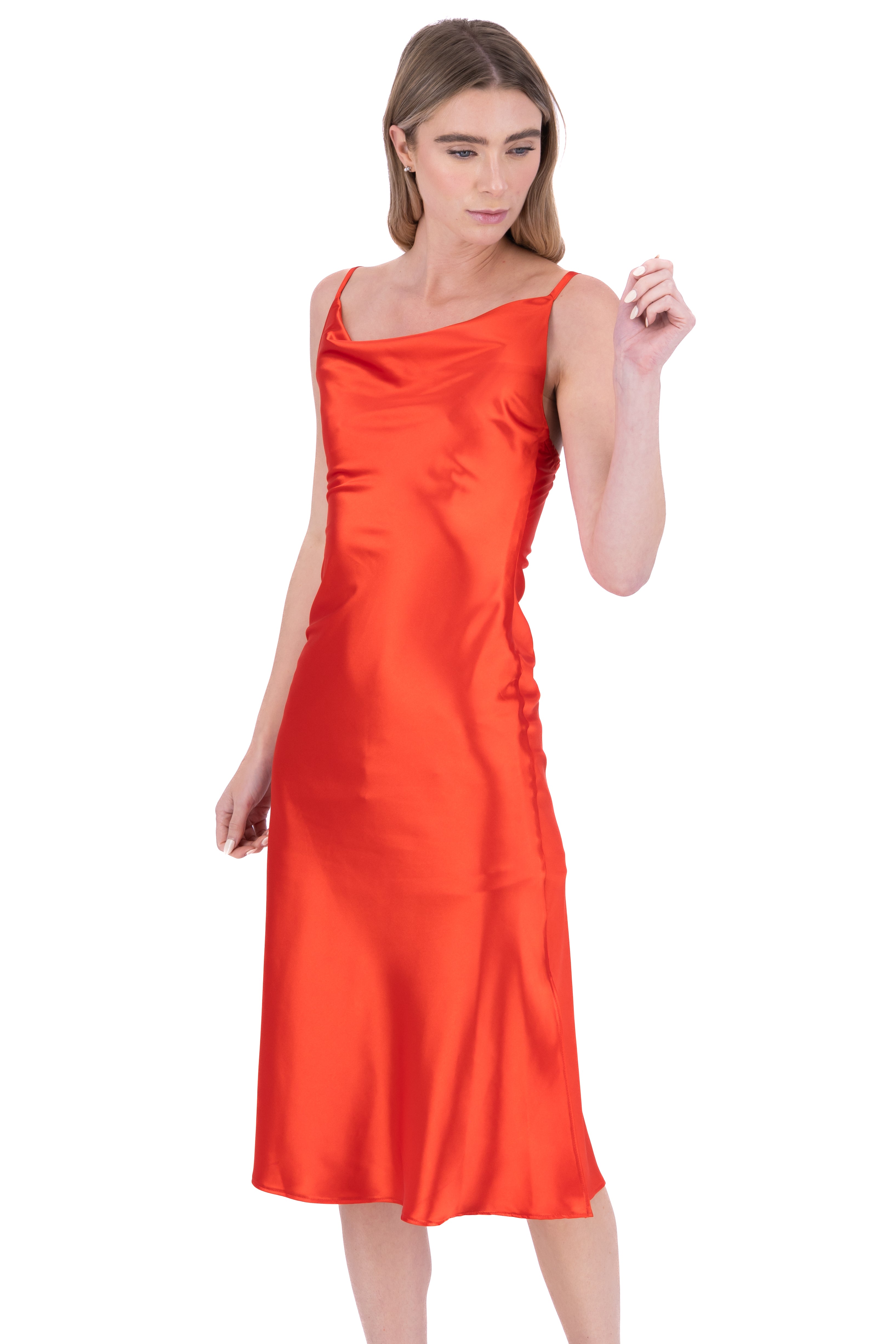 Vestido midi satinado ROJO