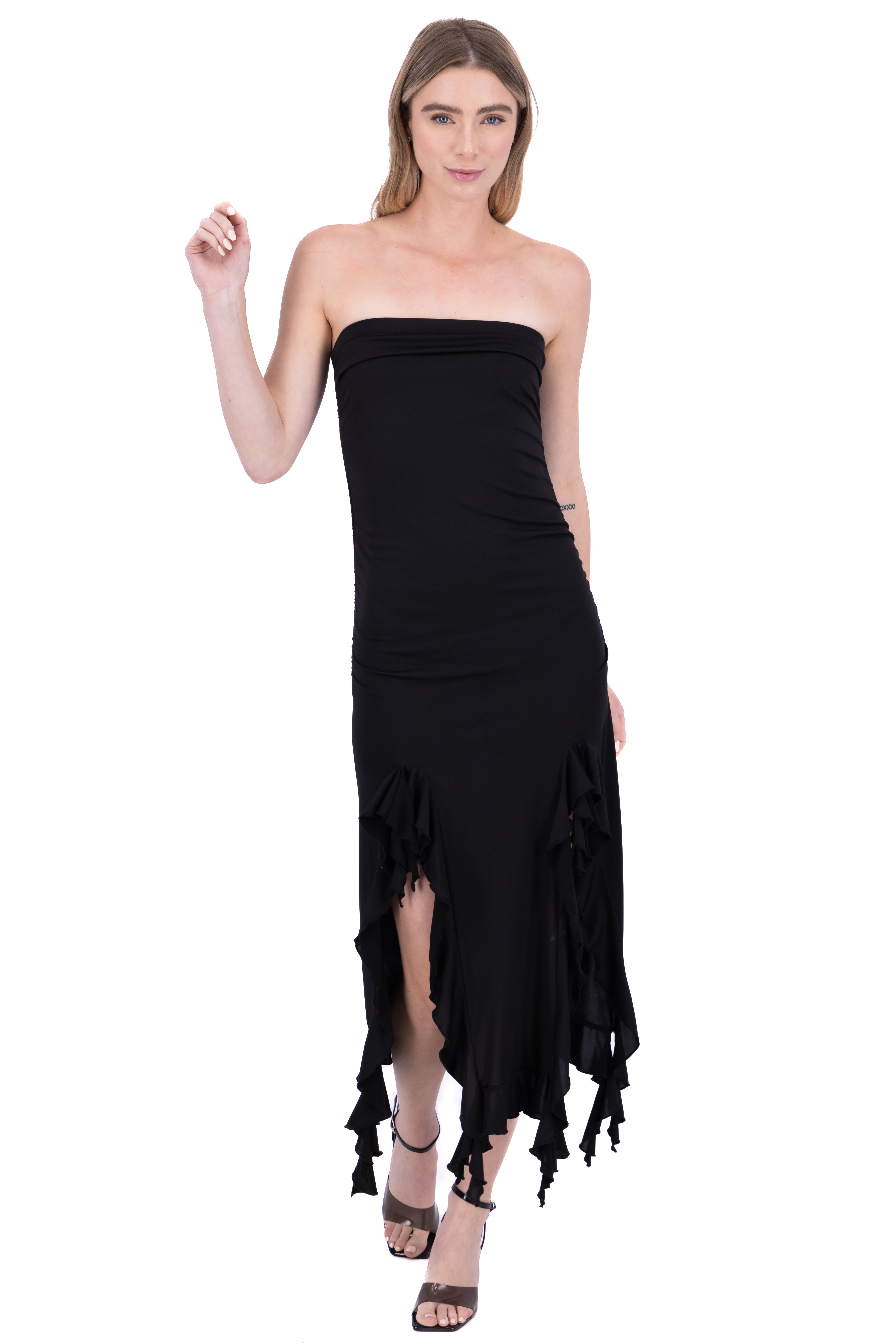 Vestido Midi Cintas Olanes NEGRO
