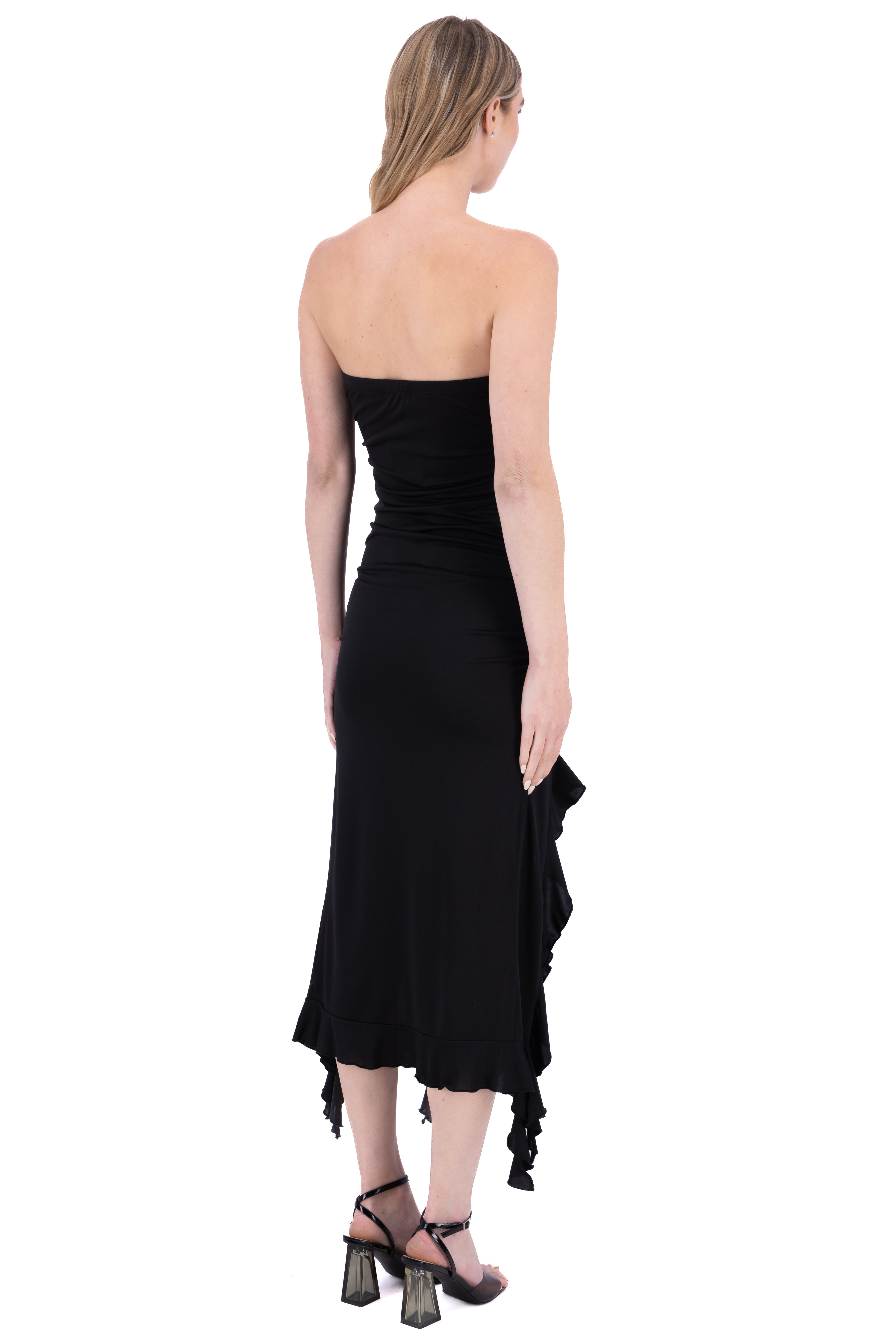 Vestido Midi Cintas Olanes NEGRO