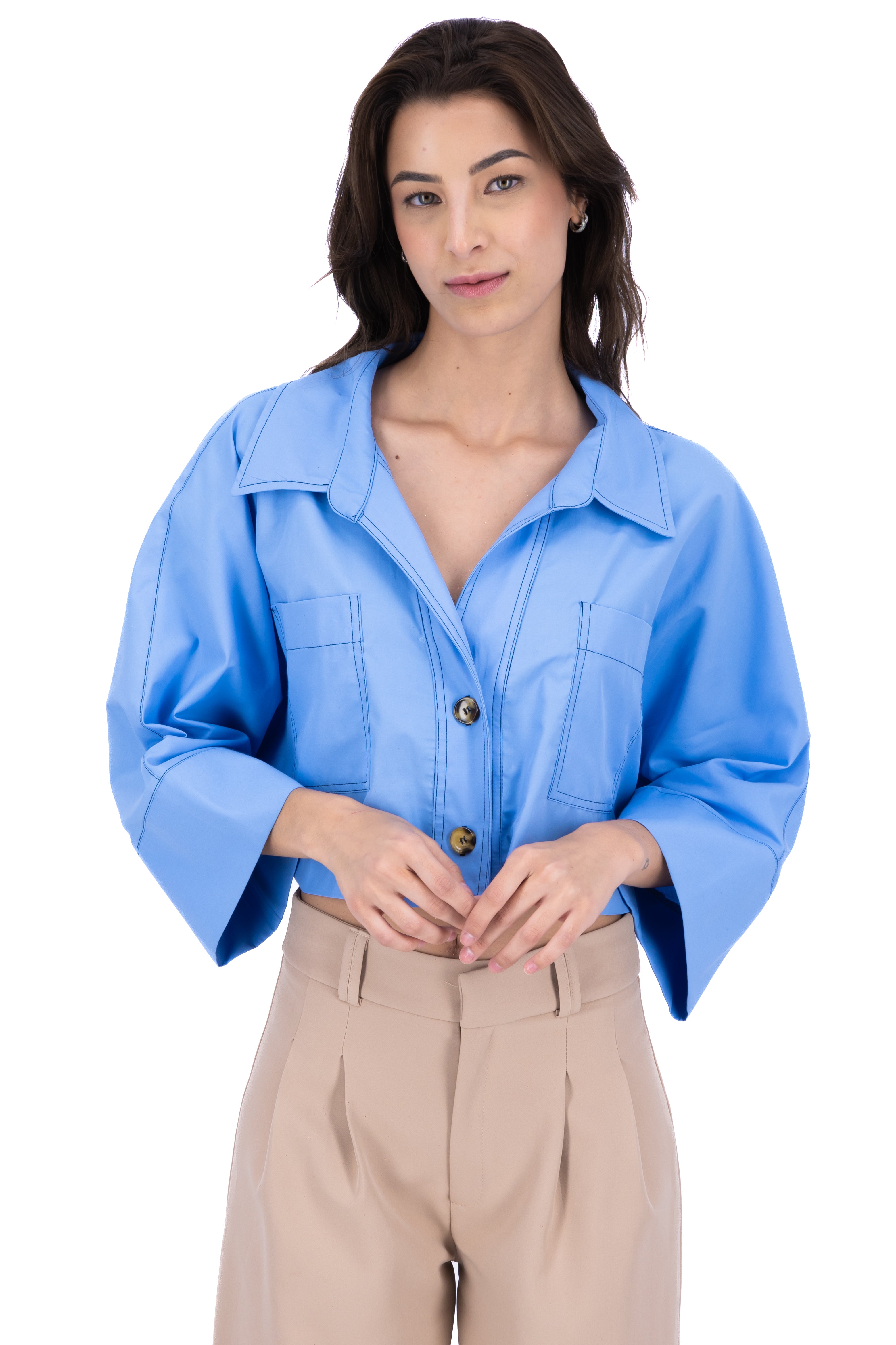 Camisa crop manga amplia AZUL