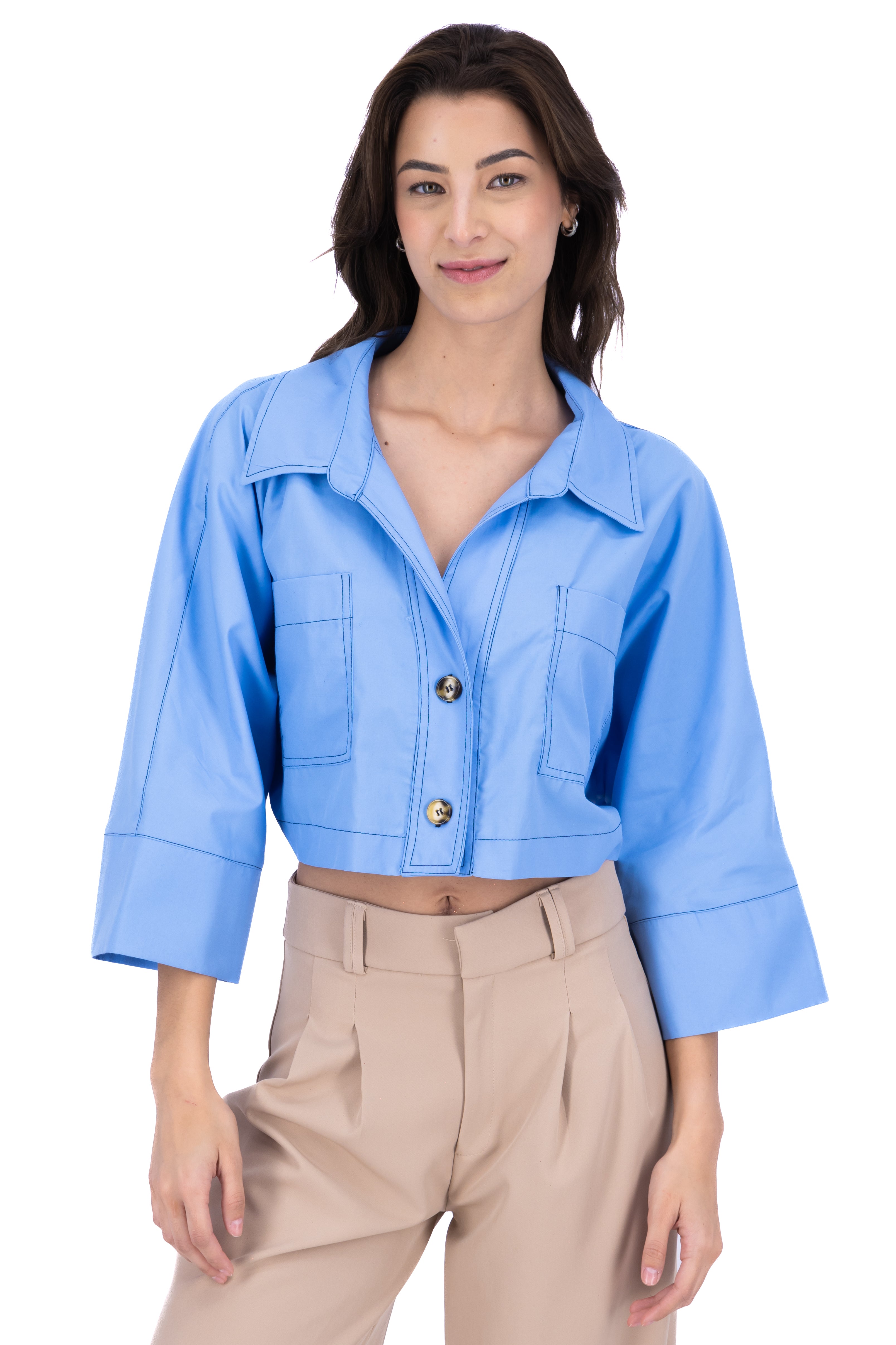 Camisa crop manga amplia AZUL