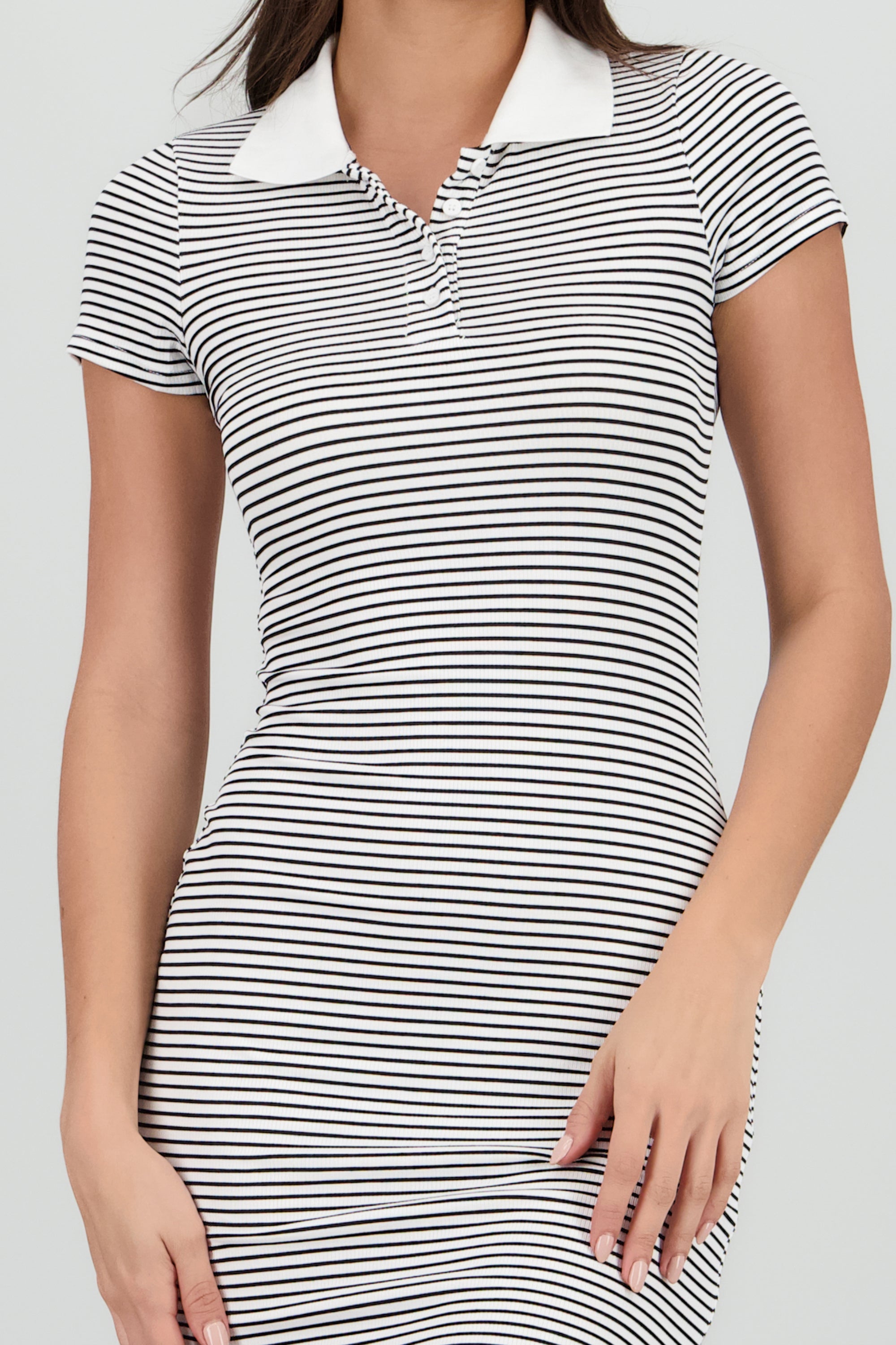 Vestido mini rayas cuello polo BLANCO COMBO