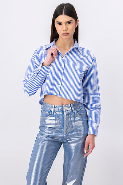 Camisa crop rayas brillos AZUL COMBO