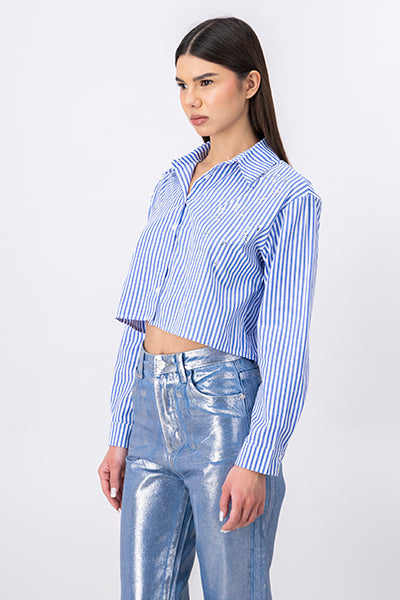 Camisa crop rayas brillos AZUL COMBO