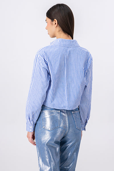 Camisa crop rayas brillos AZUL COMBO