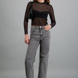 Top Mesh Manga Larga Brillos