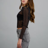 Top Mesh Manga Larga Brillos