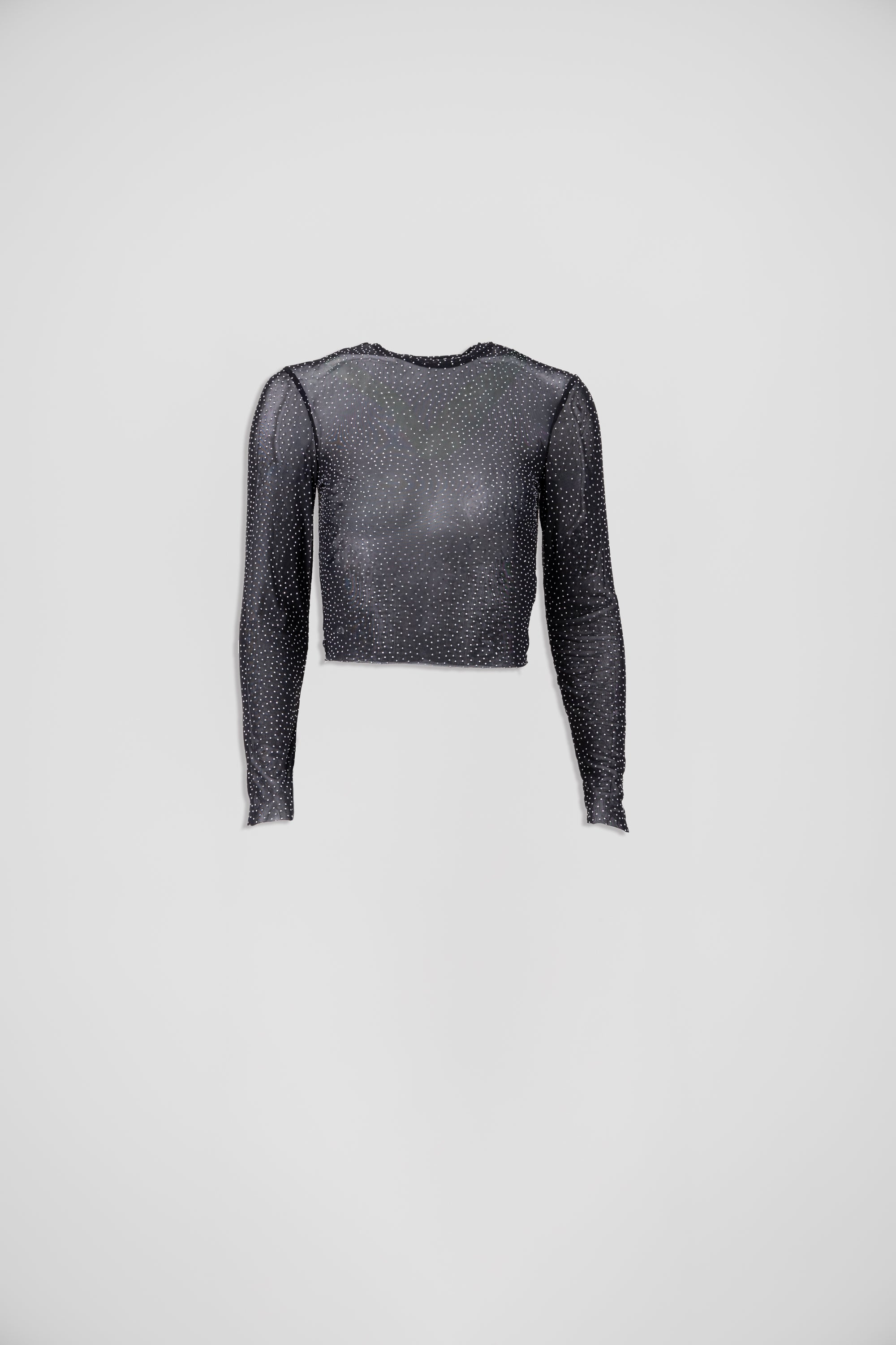 Top Mesh Manga Larga Brillos