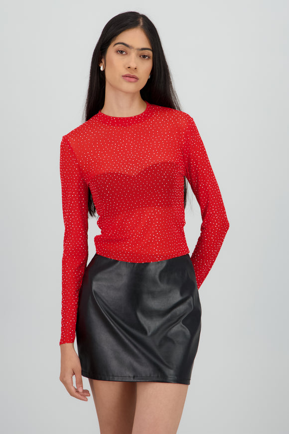 Top Mesh Manga Larga Brillos
