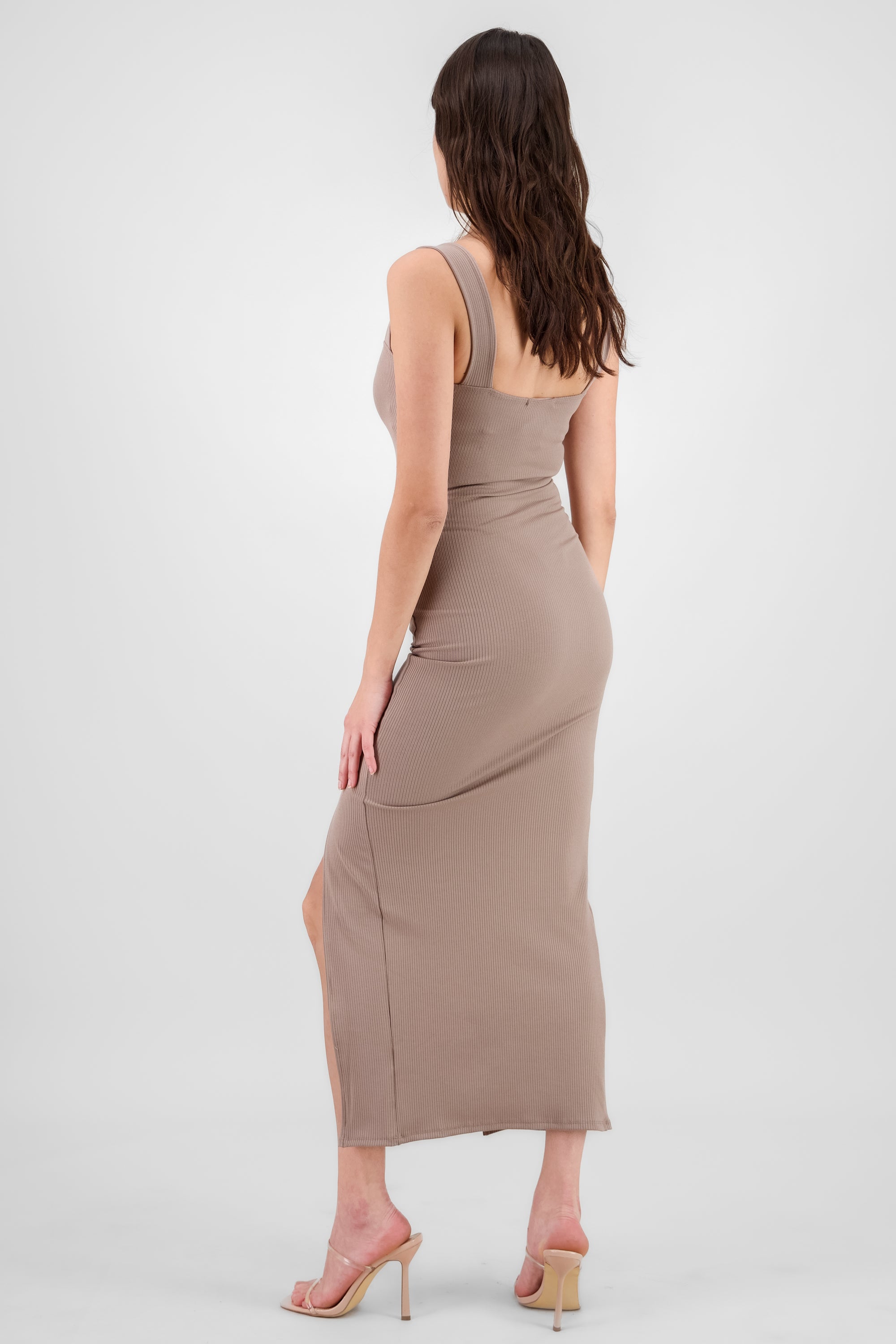 Vestido Maxi Acanalado Abertura