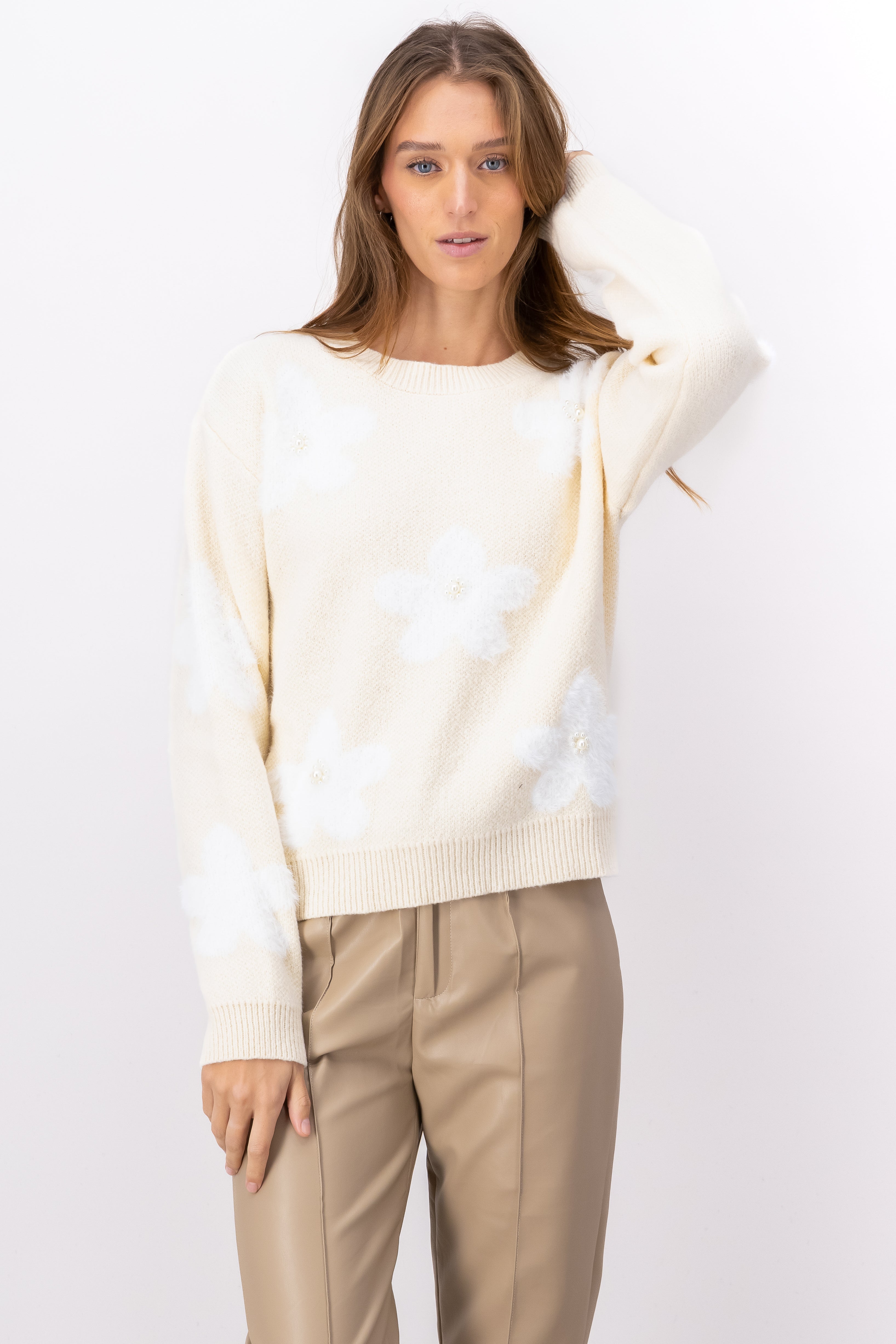 Suéter punto flores perlas BEIGE
