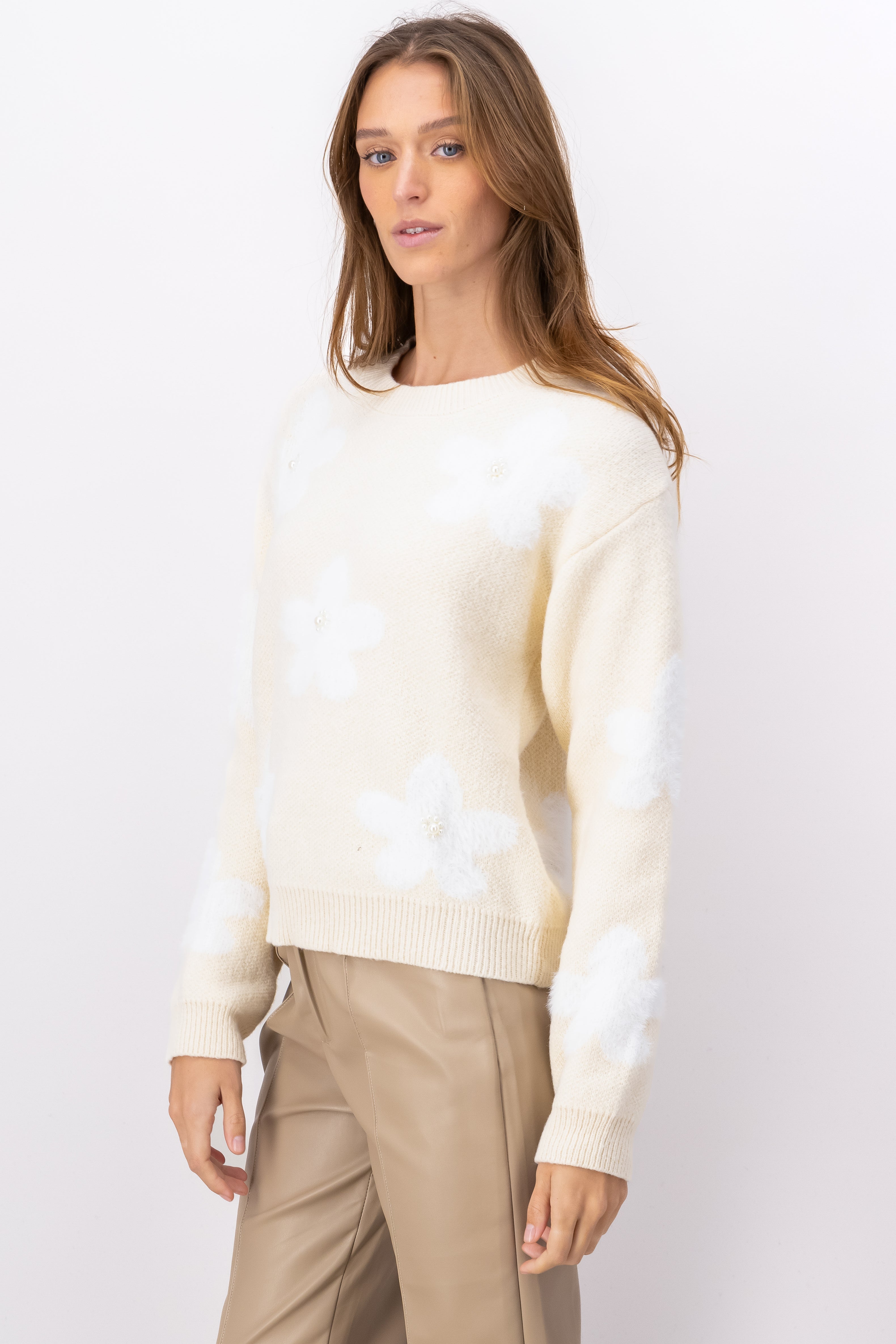 Suéter punto flores perlas BEIGE