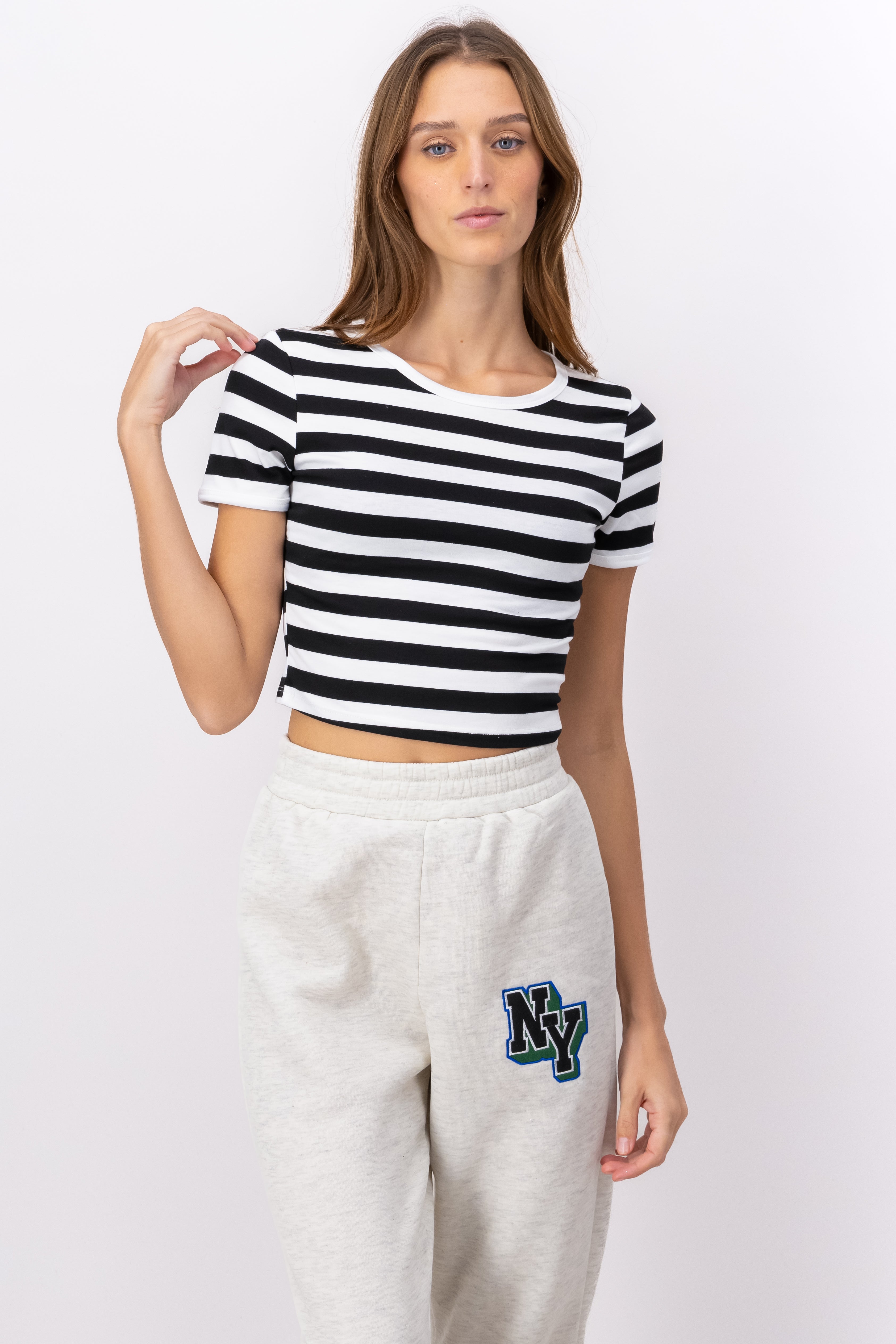 Top manga corta rayas BLANCO COMBO