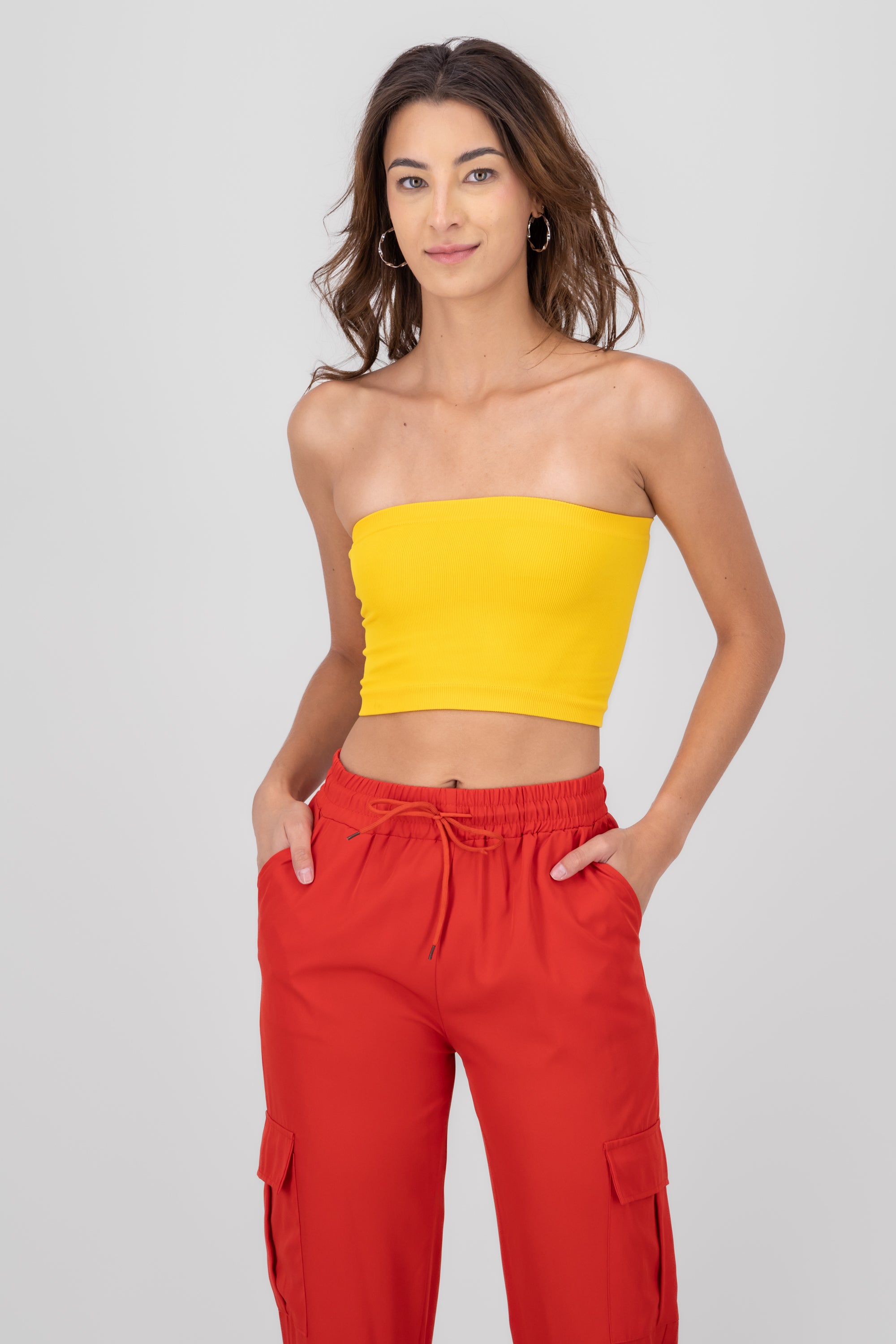 Top Tubo Strapless Rib MOSTAZA