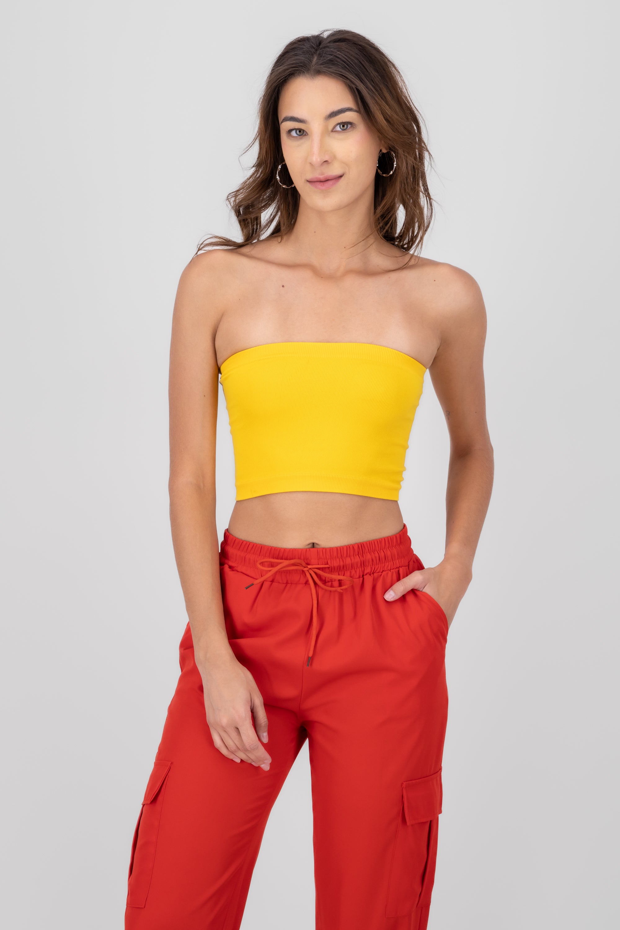 Top Tubo Strapless Rib MOSTAZA