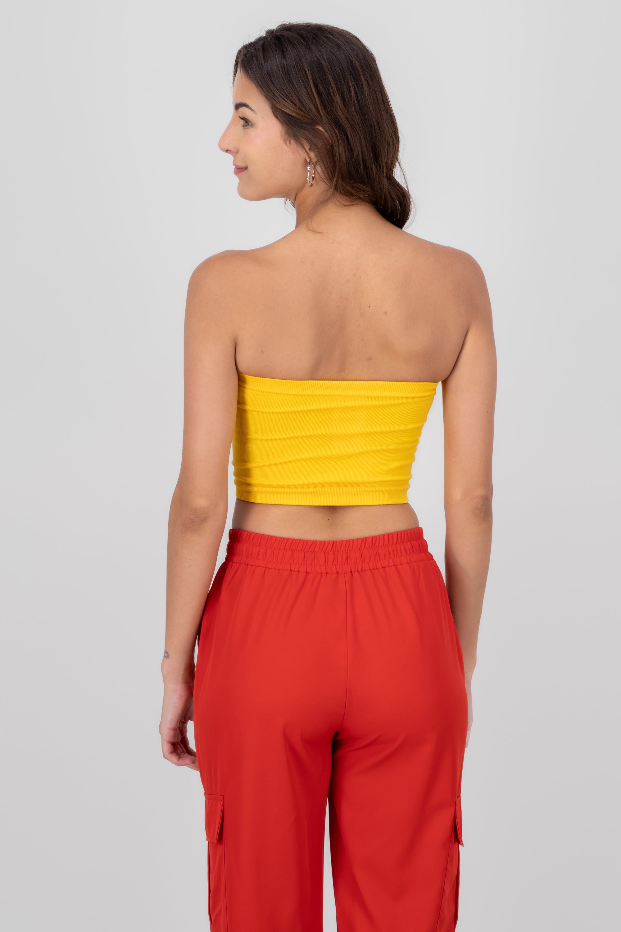 Top Tubo Strapless Rib MOSTAZA