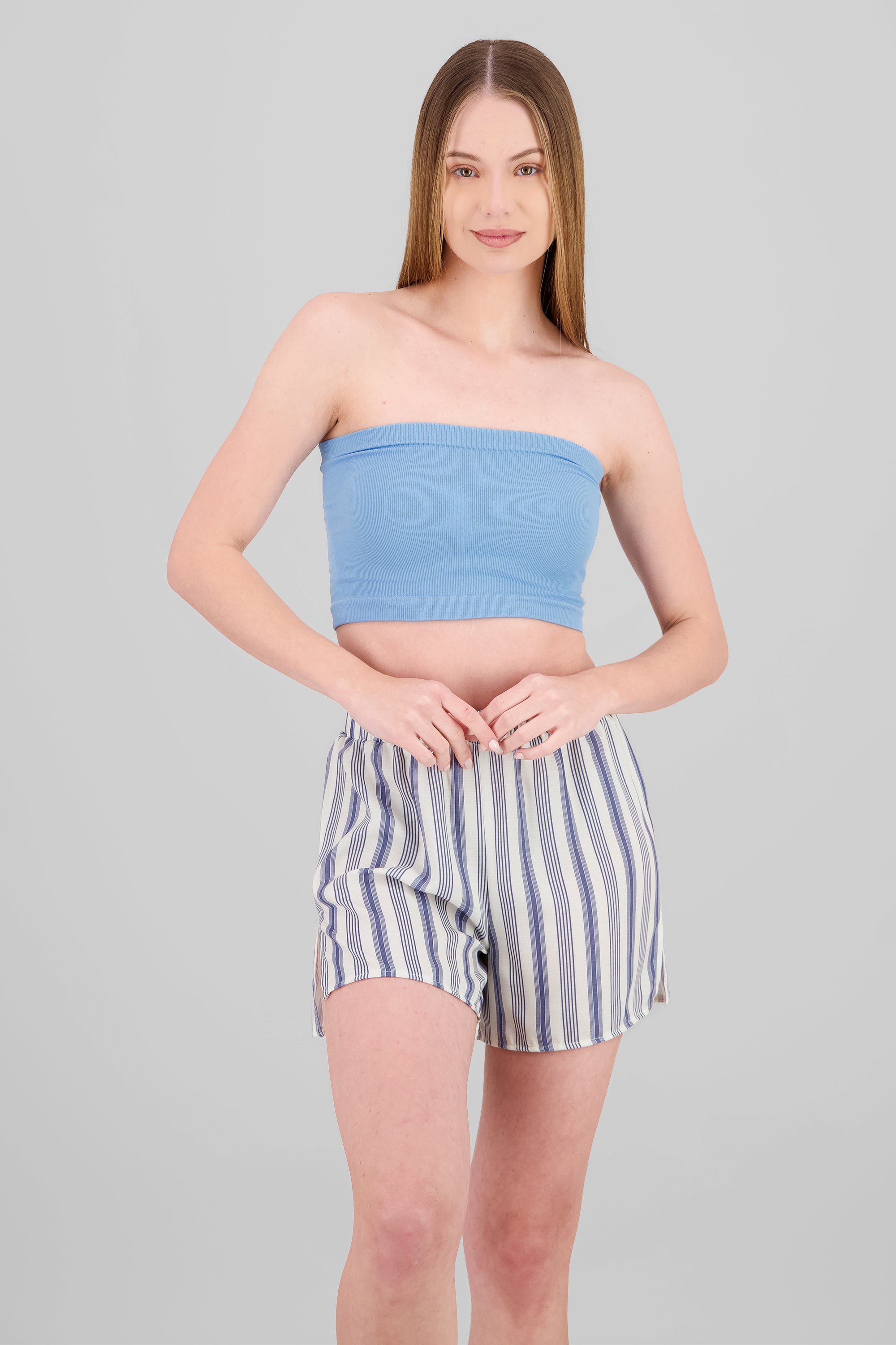 Top Tubo Strapless Rib AZUL