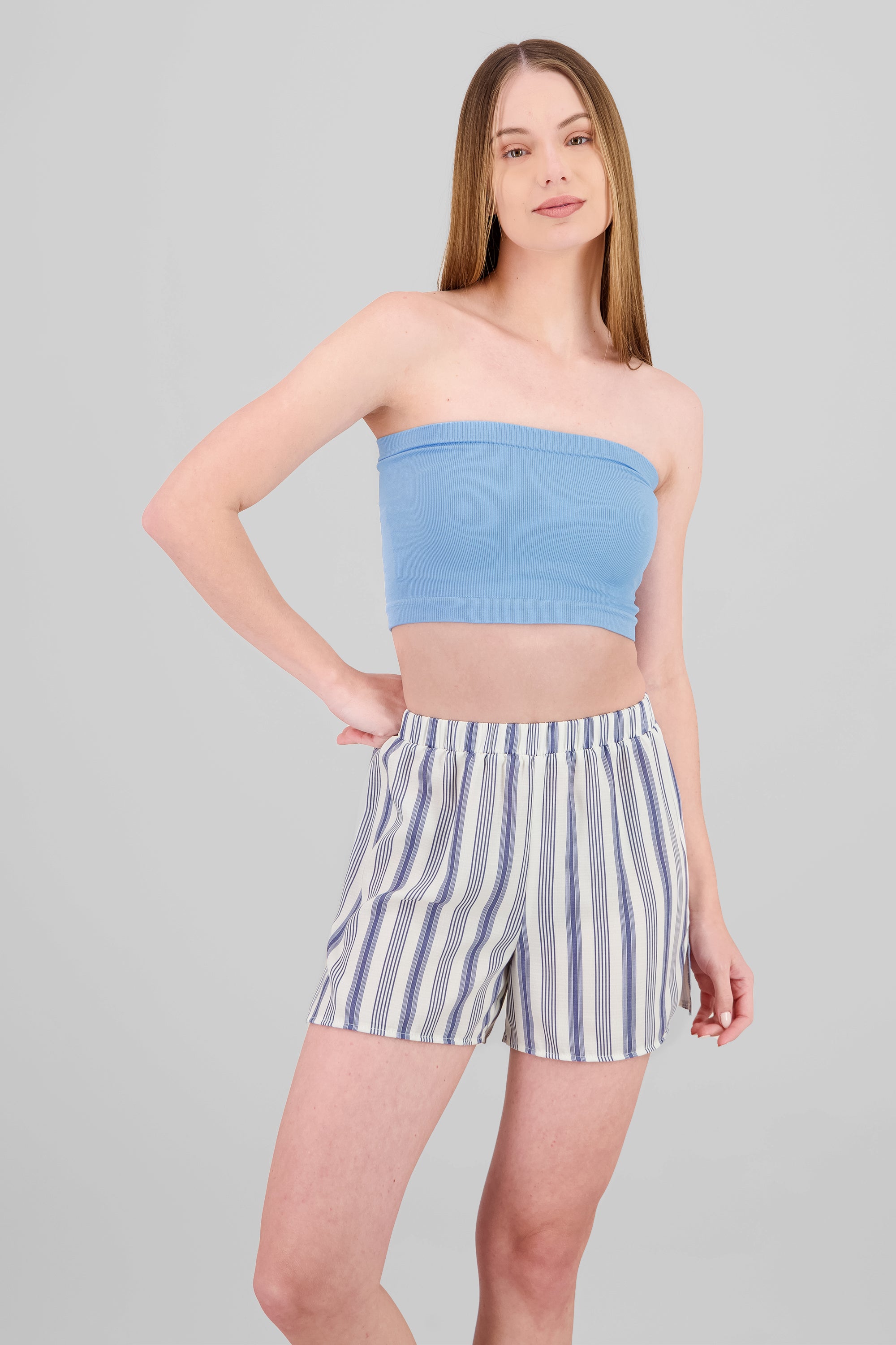 Top Tubo Strapless Rib AZUL