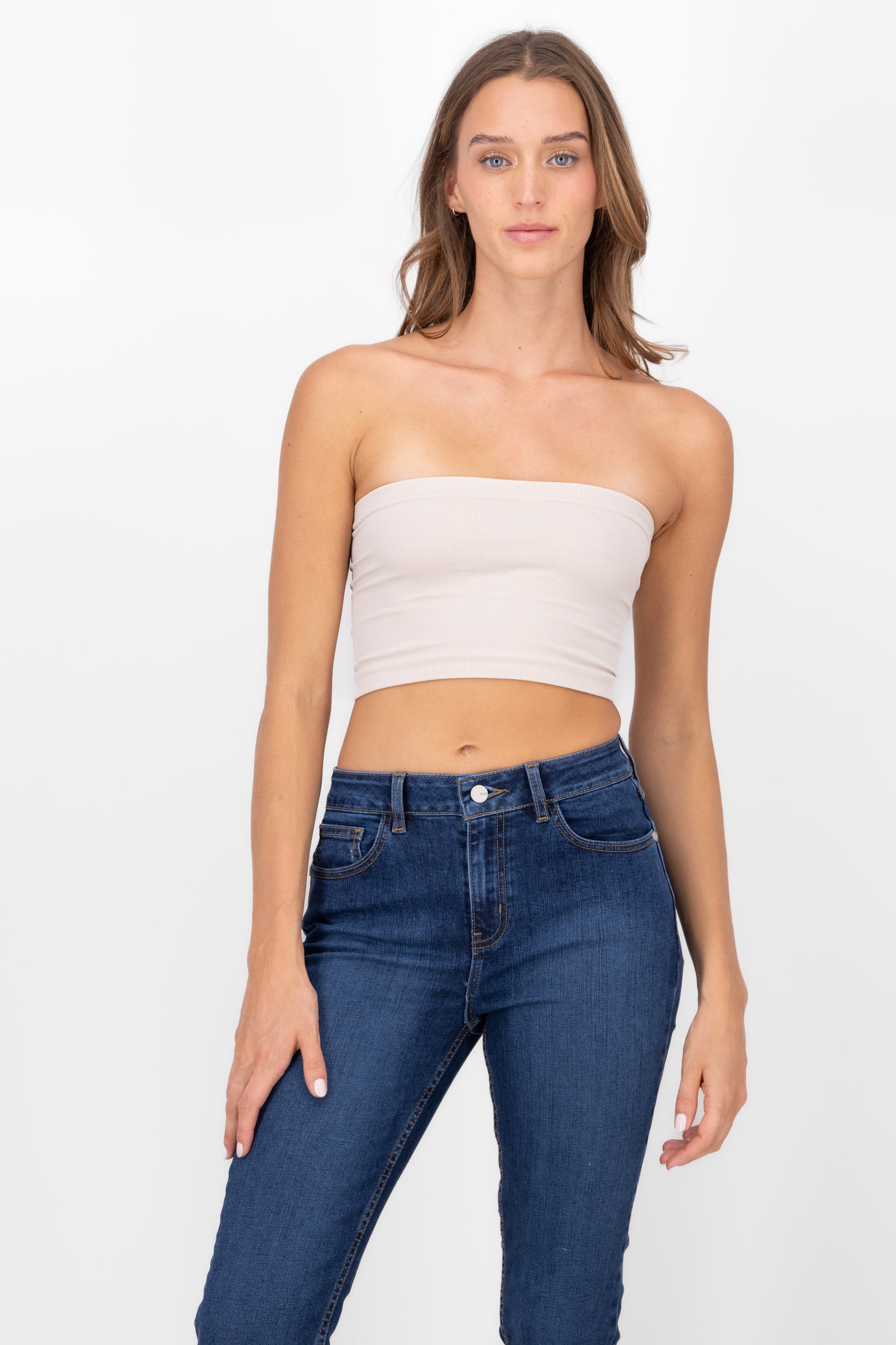 Top Tubo Strapless Rib HUESO