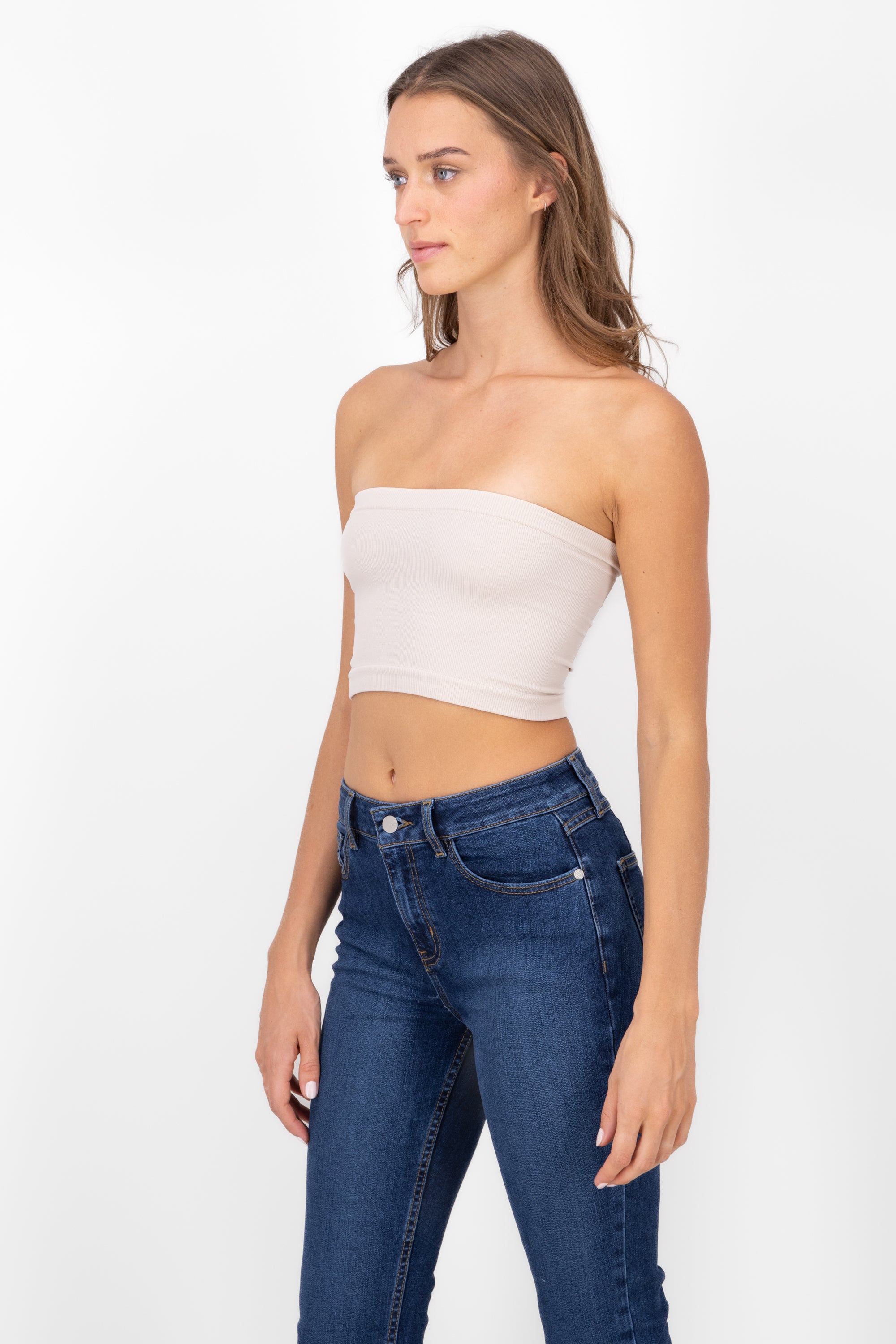 Top Tubo Strapless Rib HUESO