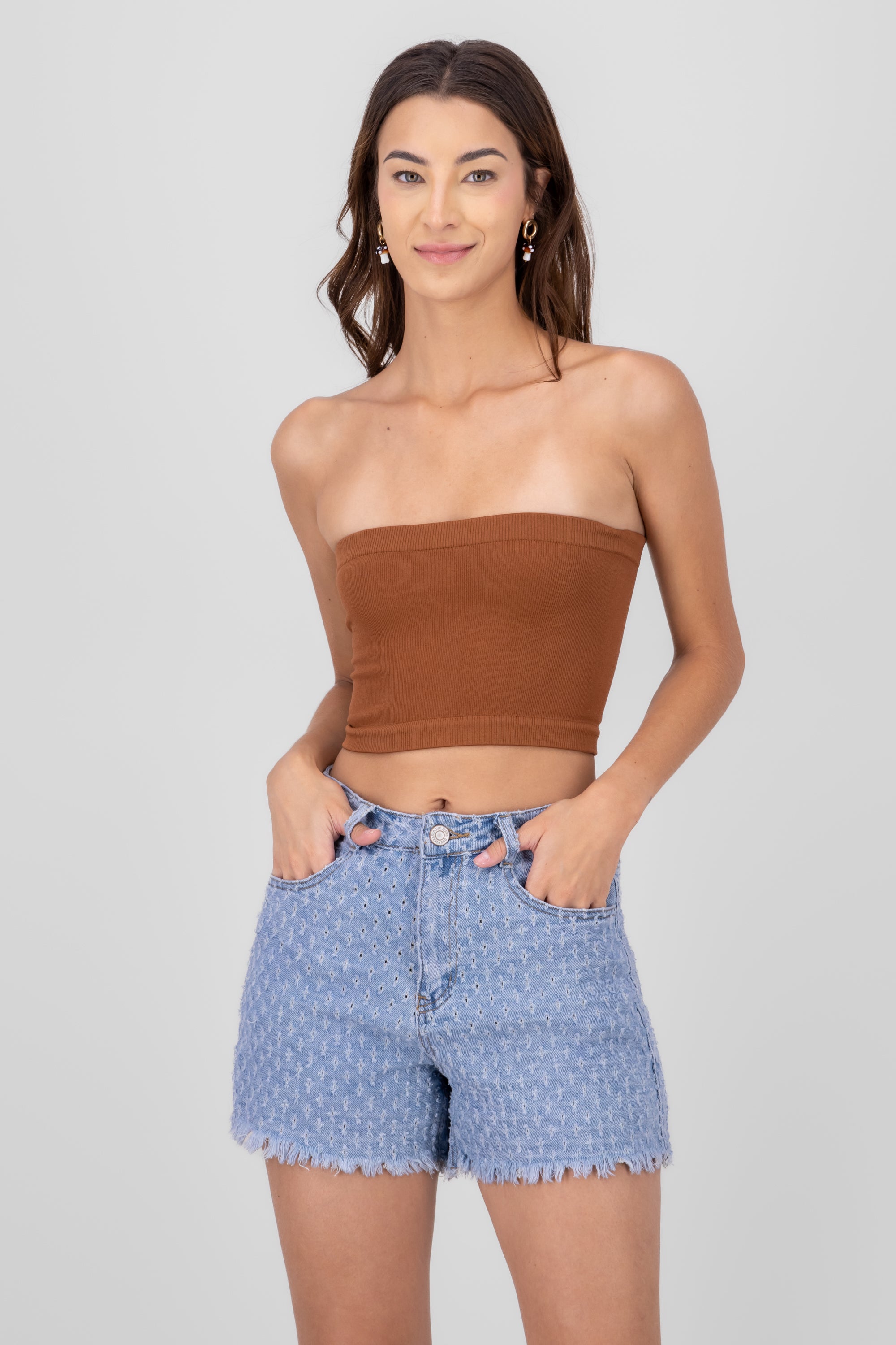 Top Tubo Strapless Rib COBRE