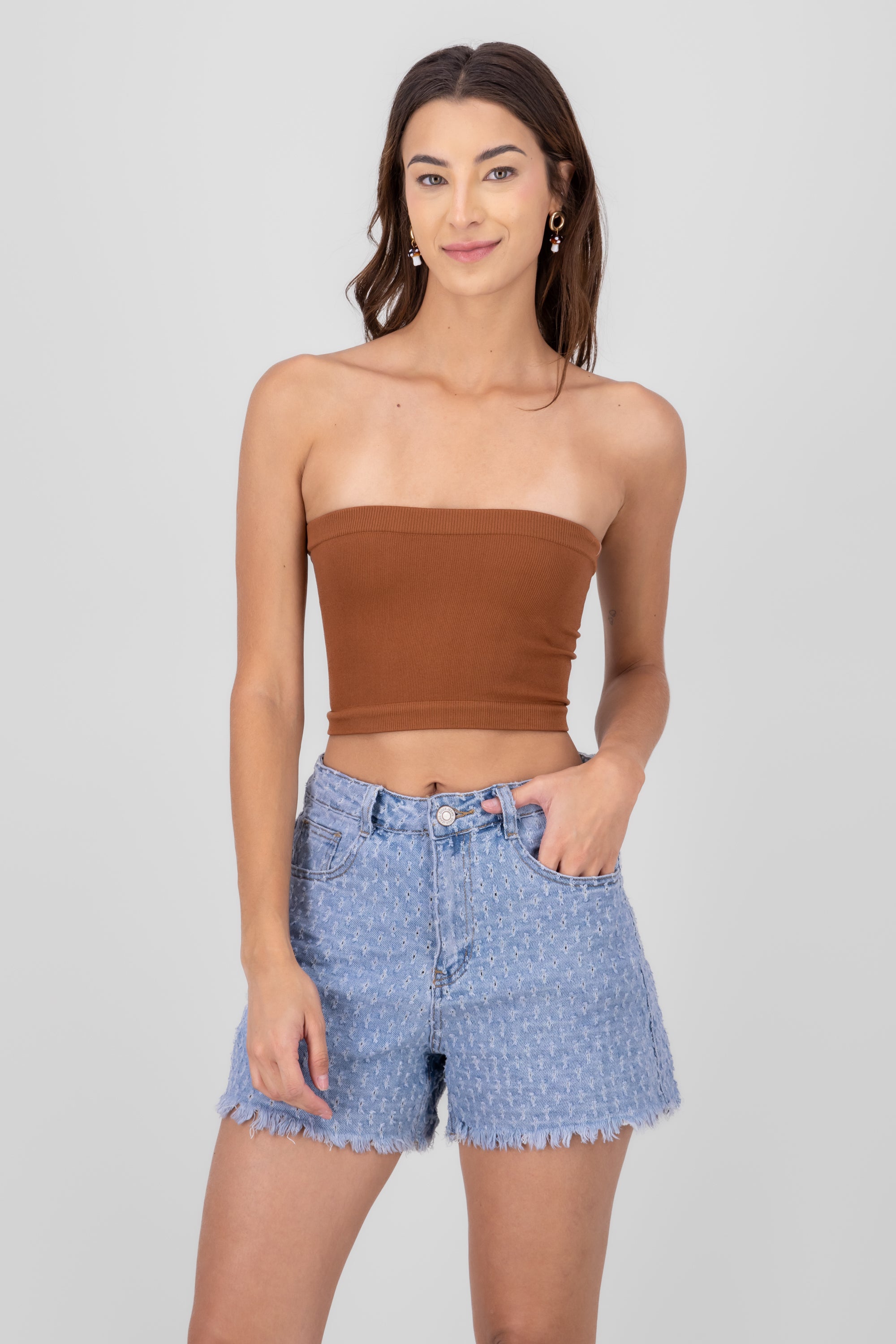 Top Tubo Strapless Rib COBRE