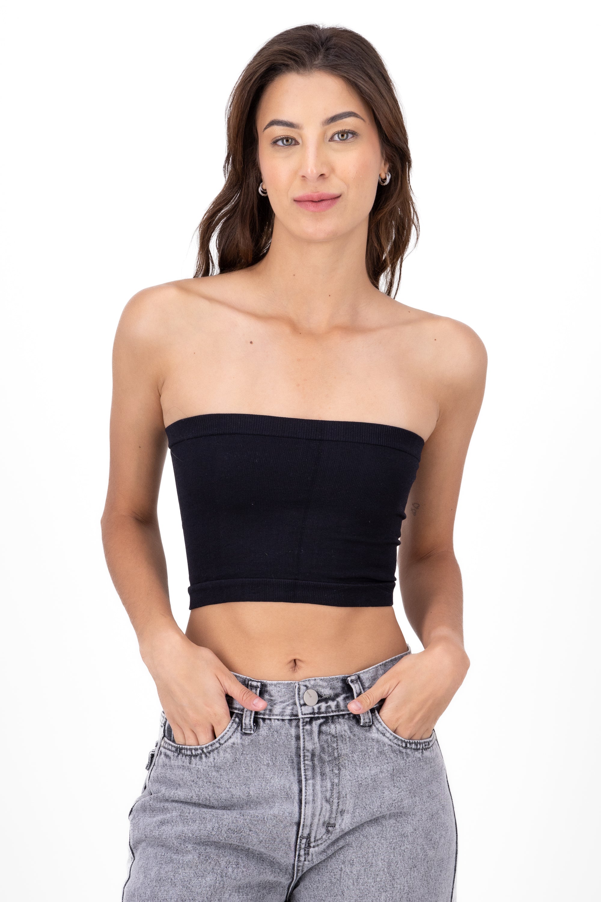 Top Tubo Strapless Rib NEGRO