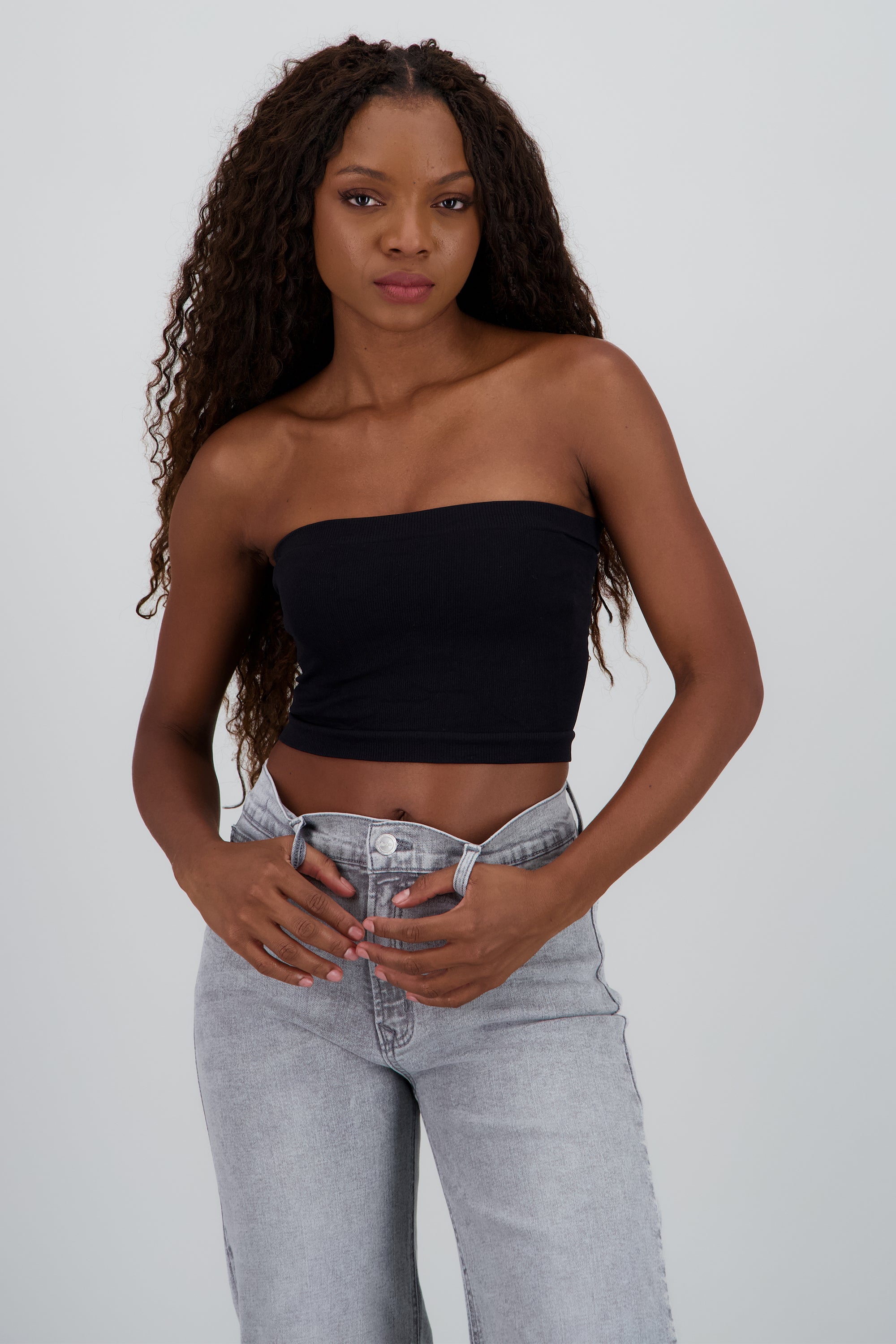 Top Tubo Strapless Rib NEGRO