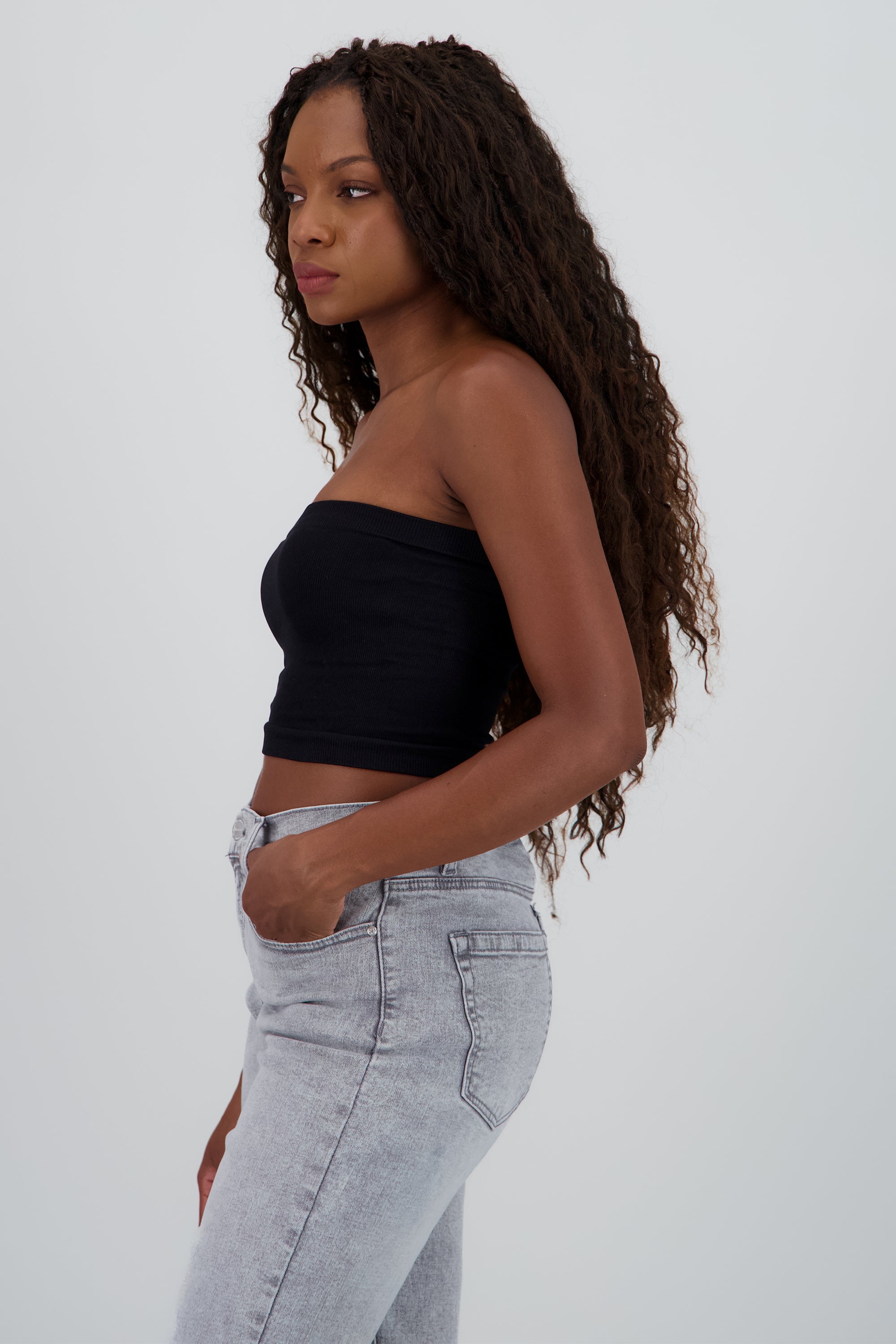 Top Tubo Strapless Rib NEGRO