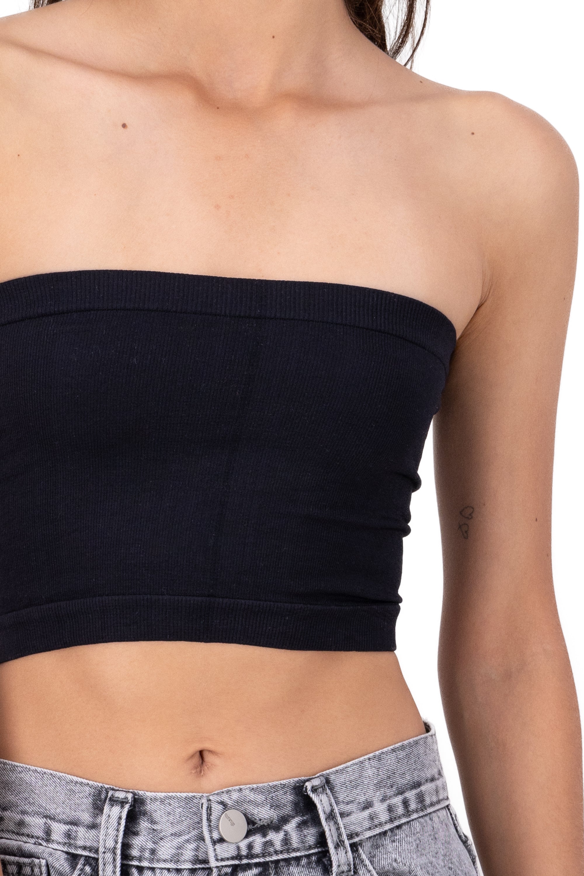 Top Tubo Strapless Rib NEGRO