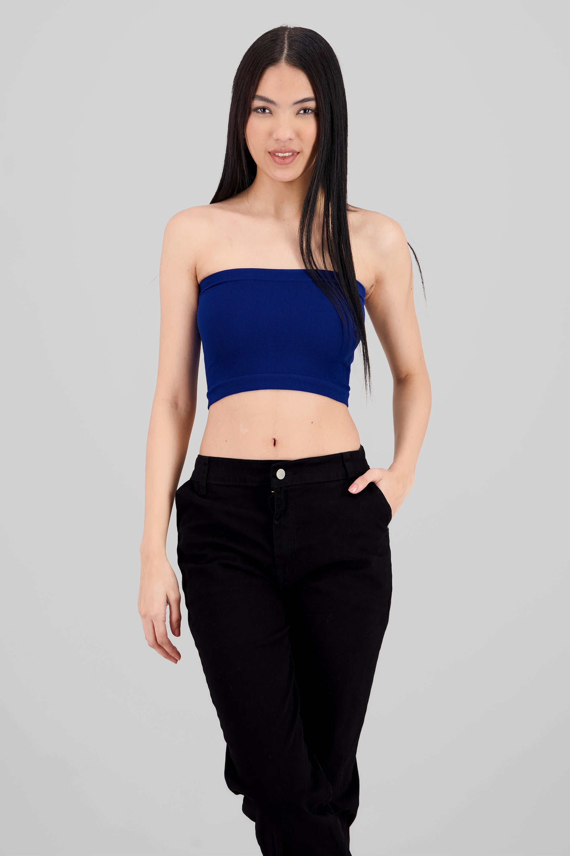 Top Tubo Strapless Rib PETROLEO