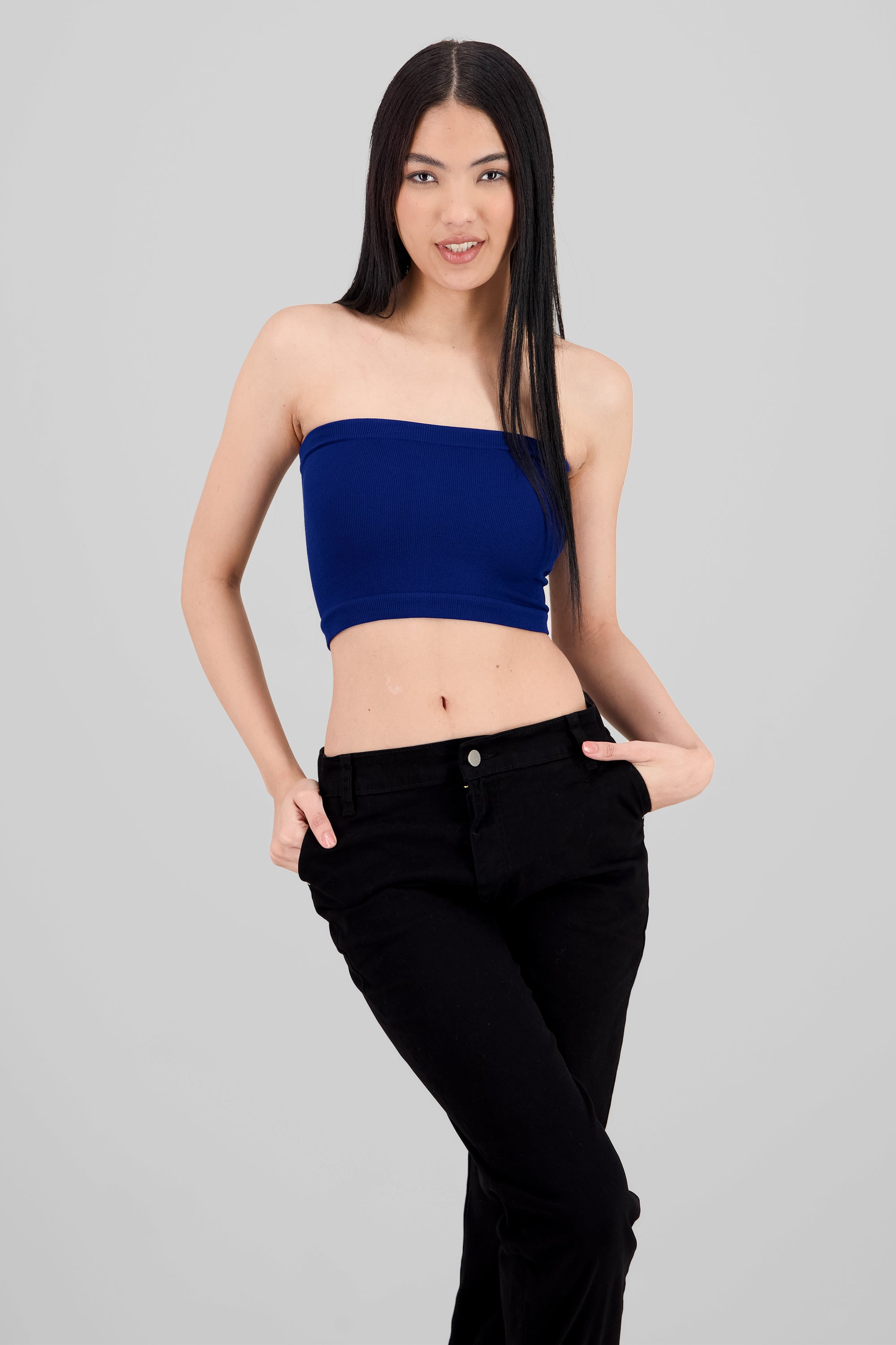 Top Tubo Strapless Rib PETROLEO