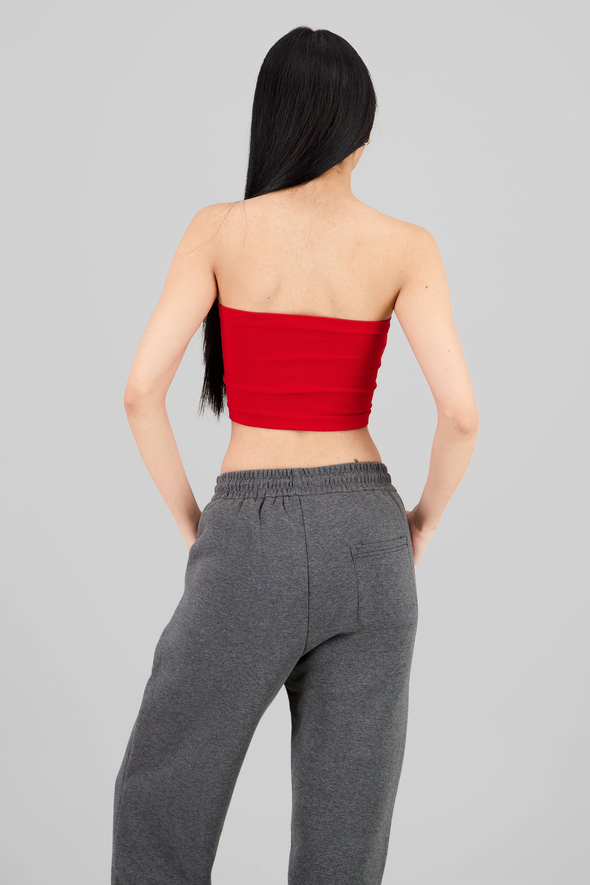 Top Tubo Strapless Rib ROJO CEREZA