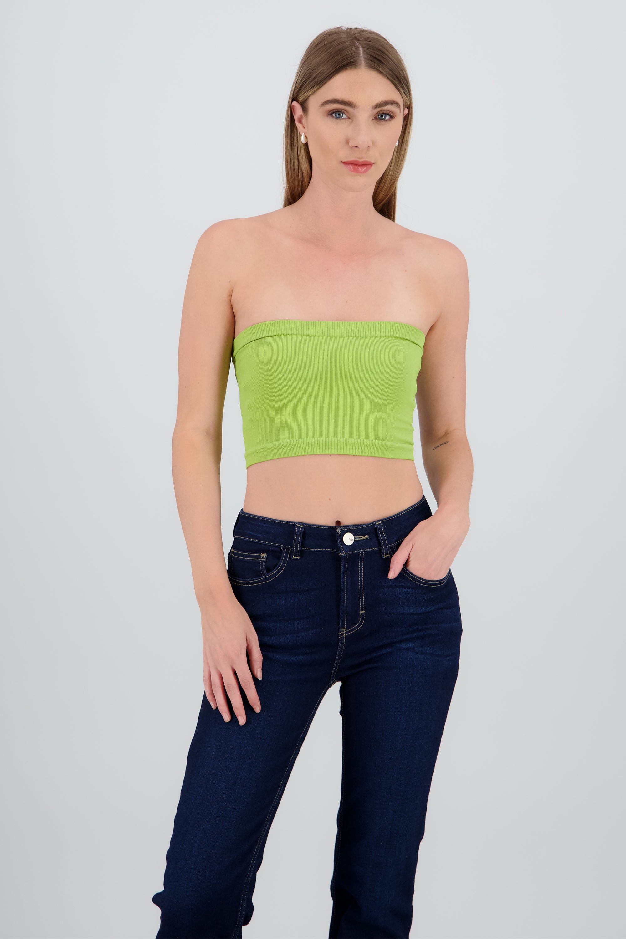 Top Tubo Strapless Rib VERDE PASTO