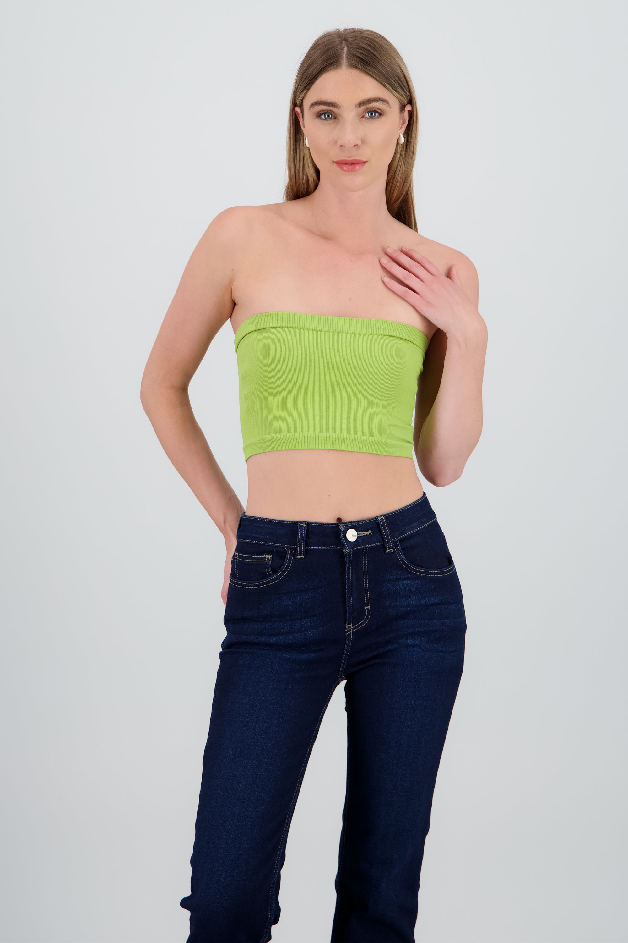 Top Tubo Strapless Rib VERDE PASTO