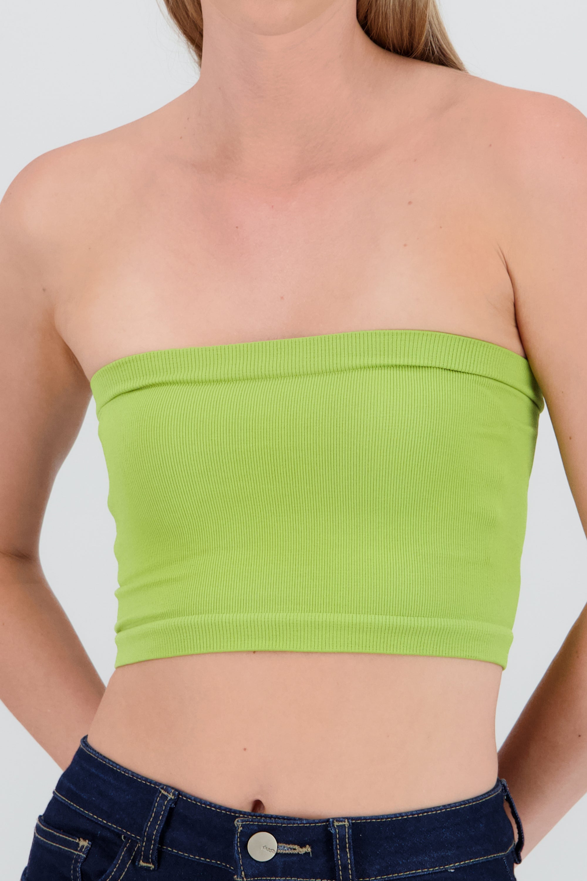 Top Tubo Strapless Rib VERDE PASTO