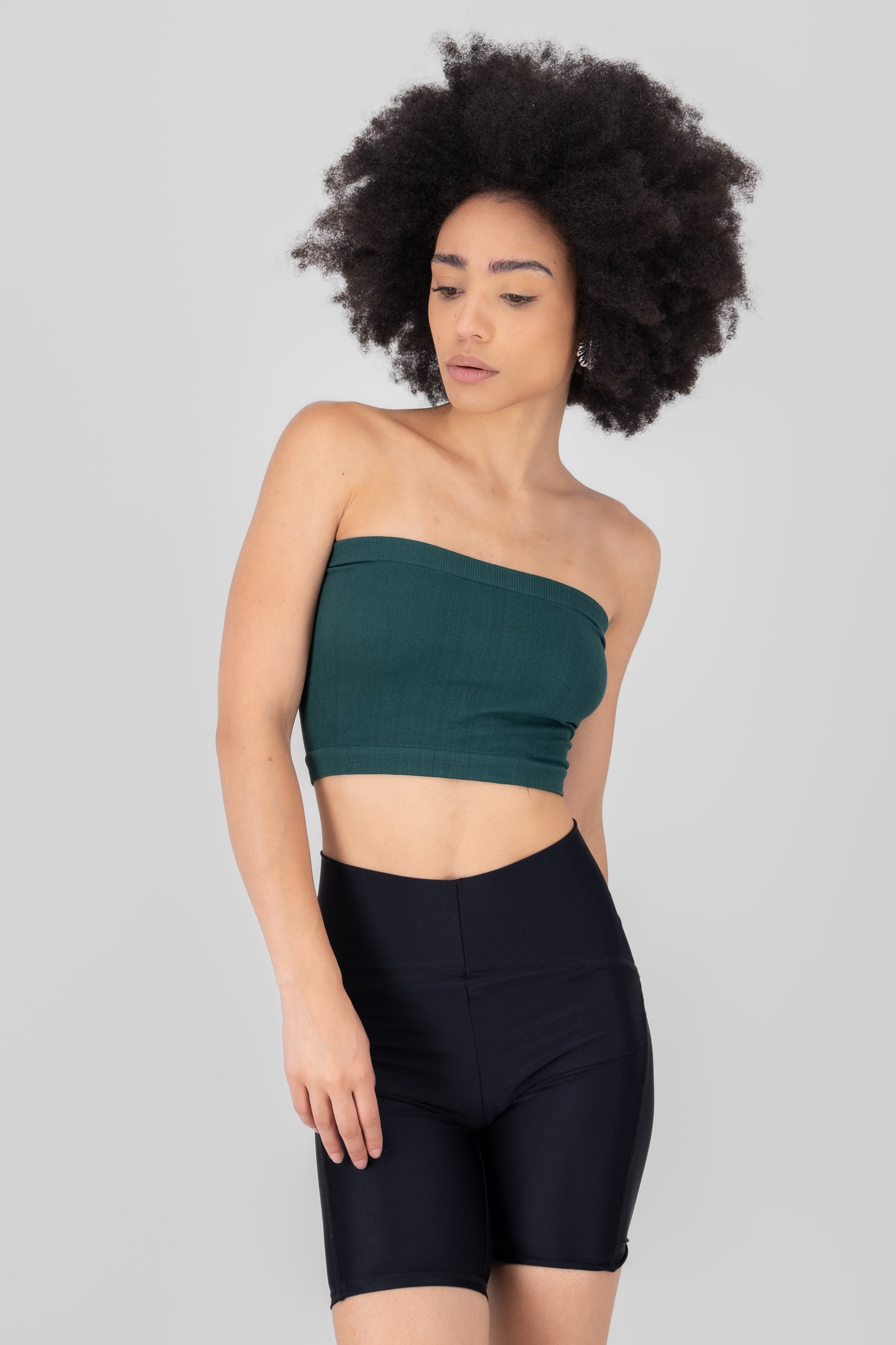 Top Tubo Strapless Rib VERDE CAZADOR