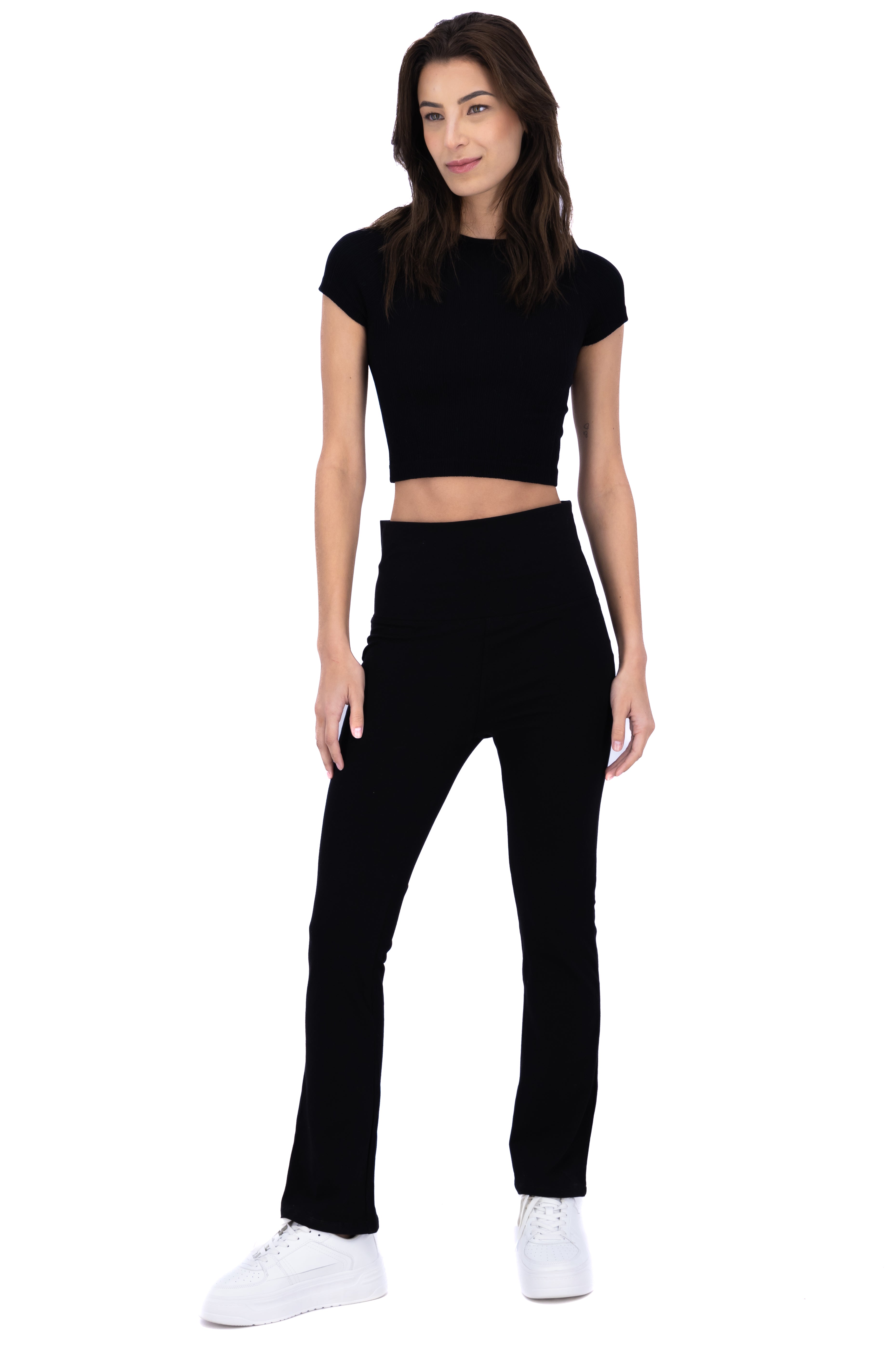 Pantalón recto cintura alta NEGRO