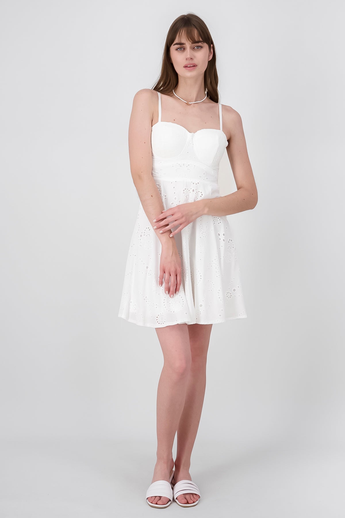 Vestido Copas Con Textura Bordado BLANCO