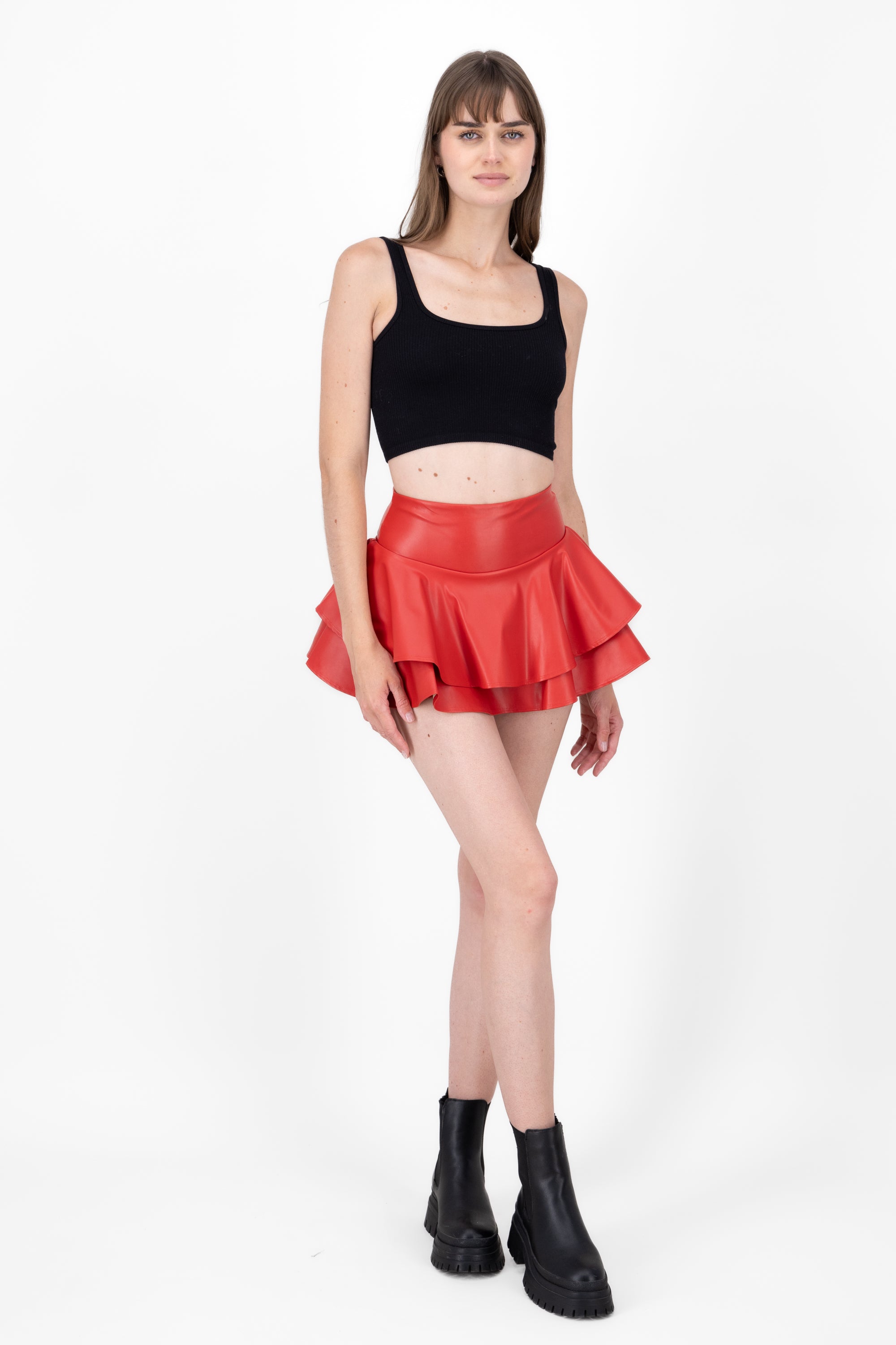 Falda Mini Efecto Piel Olanes ROJO