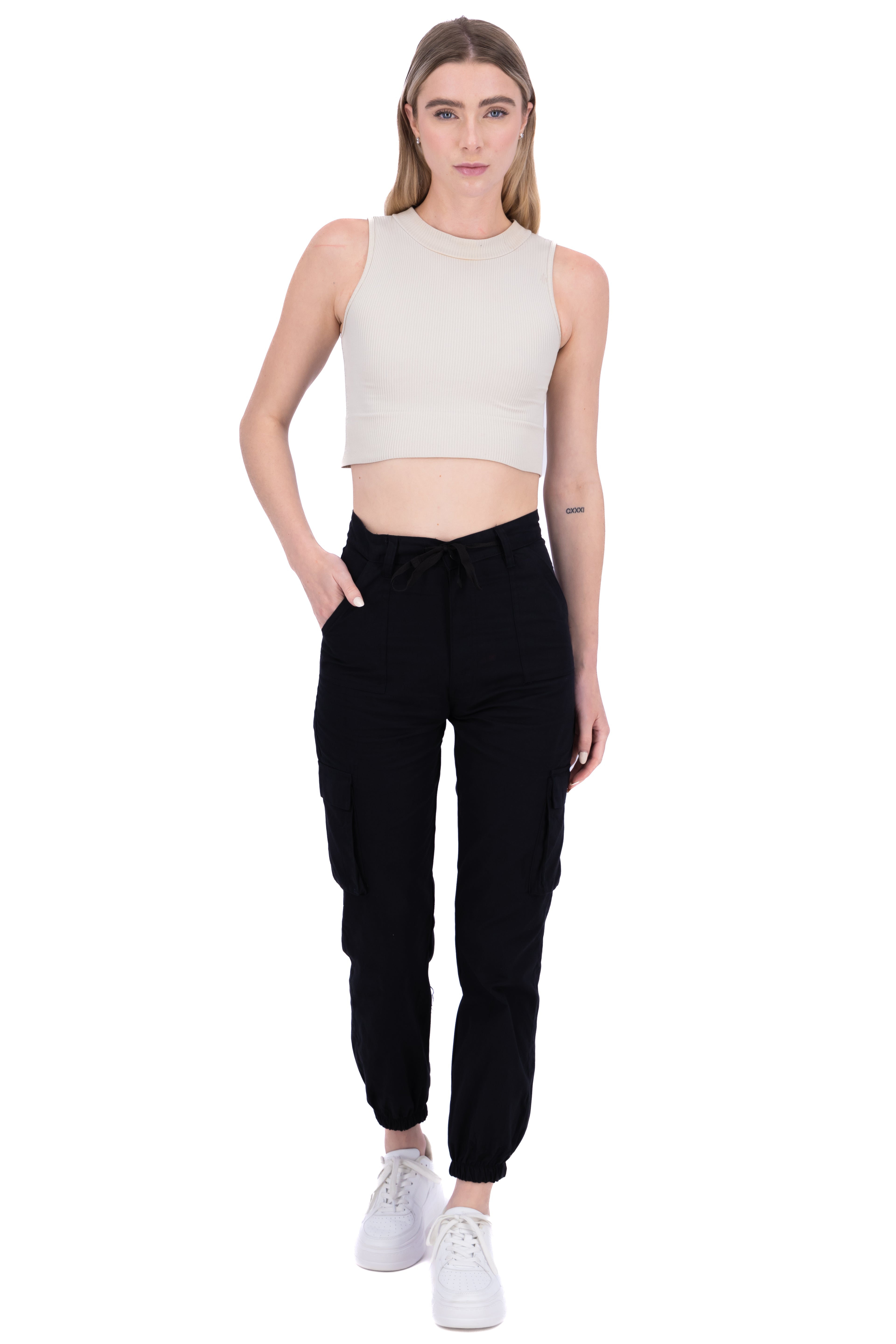 Pantalón jogger cintura cintas NEGRO
