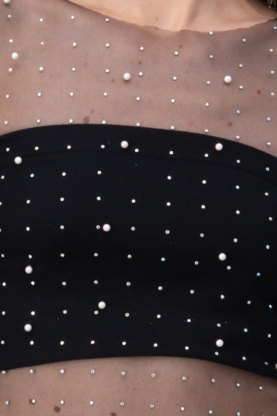 Top mesh brilloso perlas NEGRO