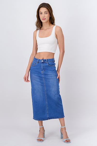 Falda midi denim abertura