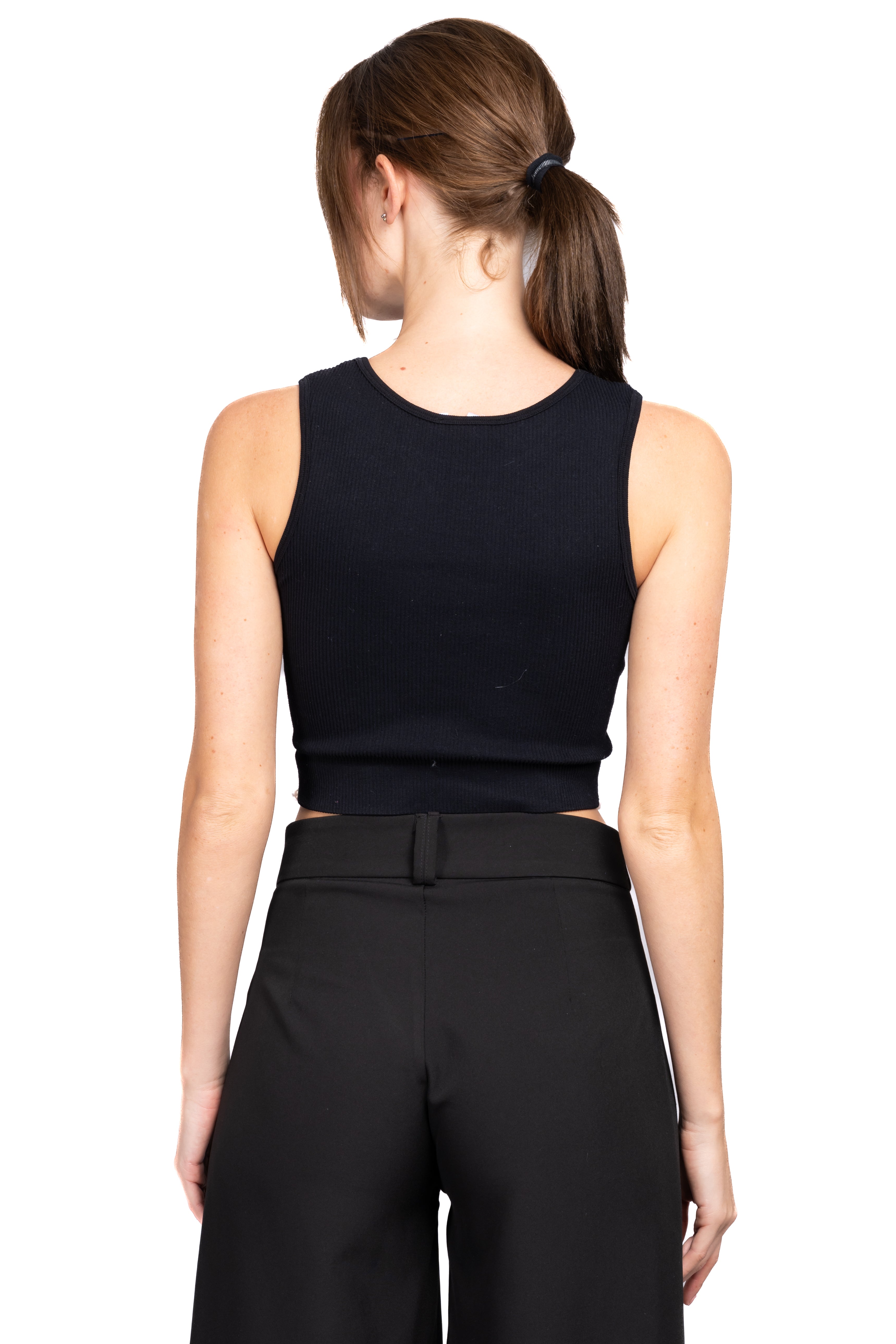 Top rib con detalle perlas NEGRO