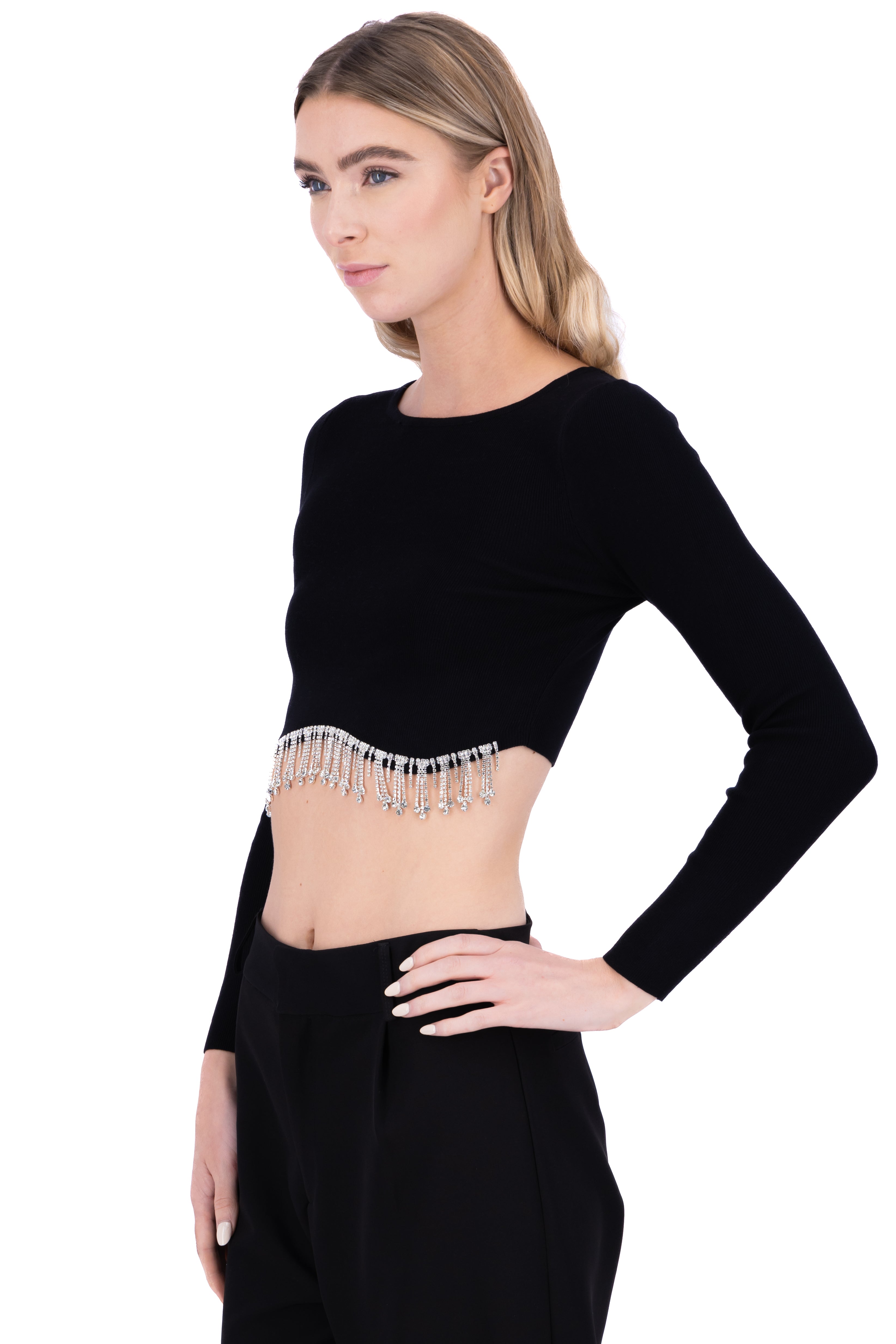 Top ondulado flecos brillos NEGRO