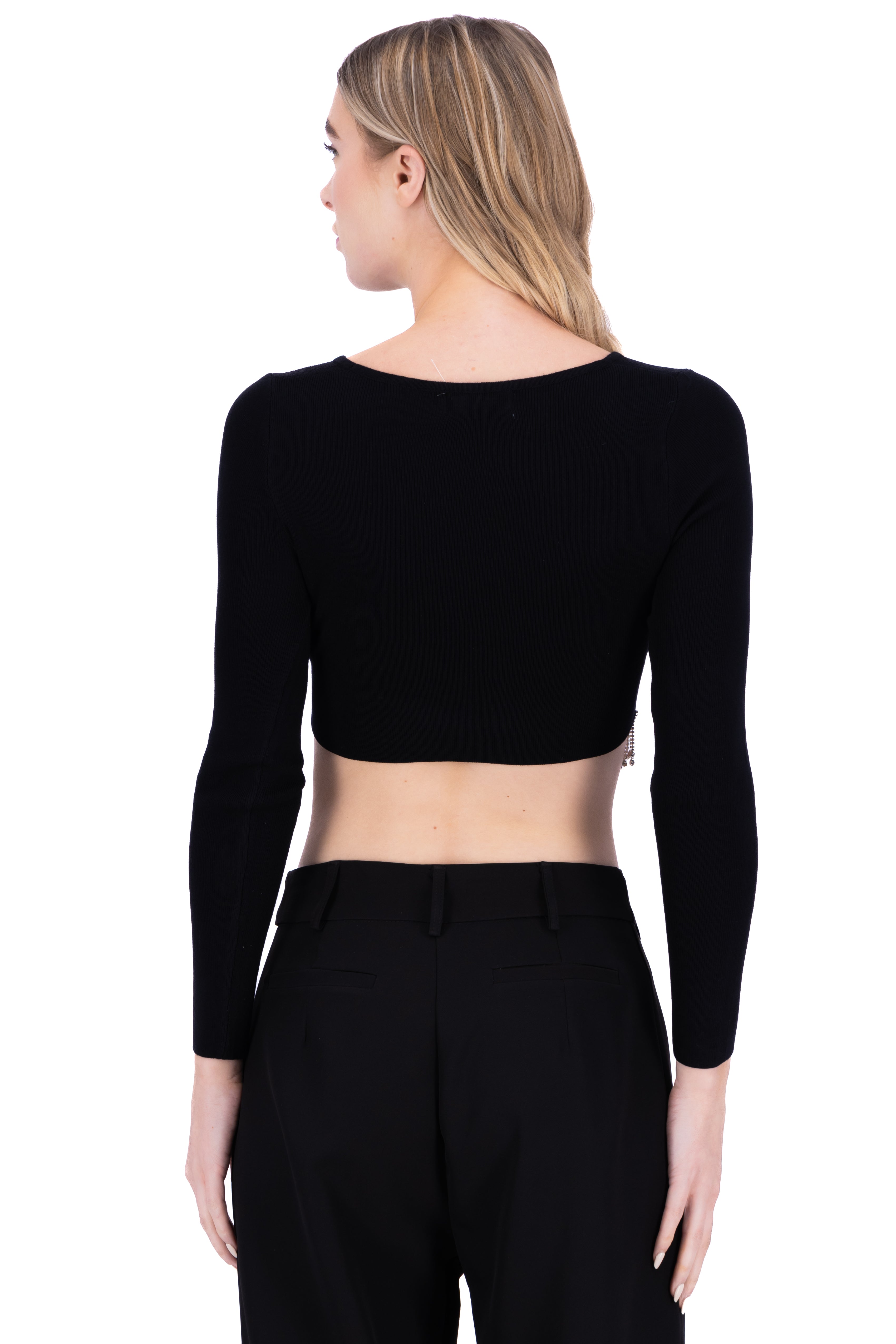 Top ondulado flecos brillos NEGRO