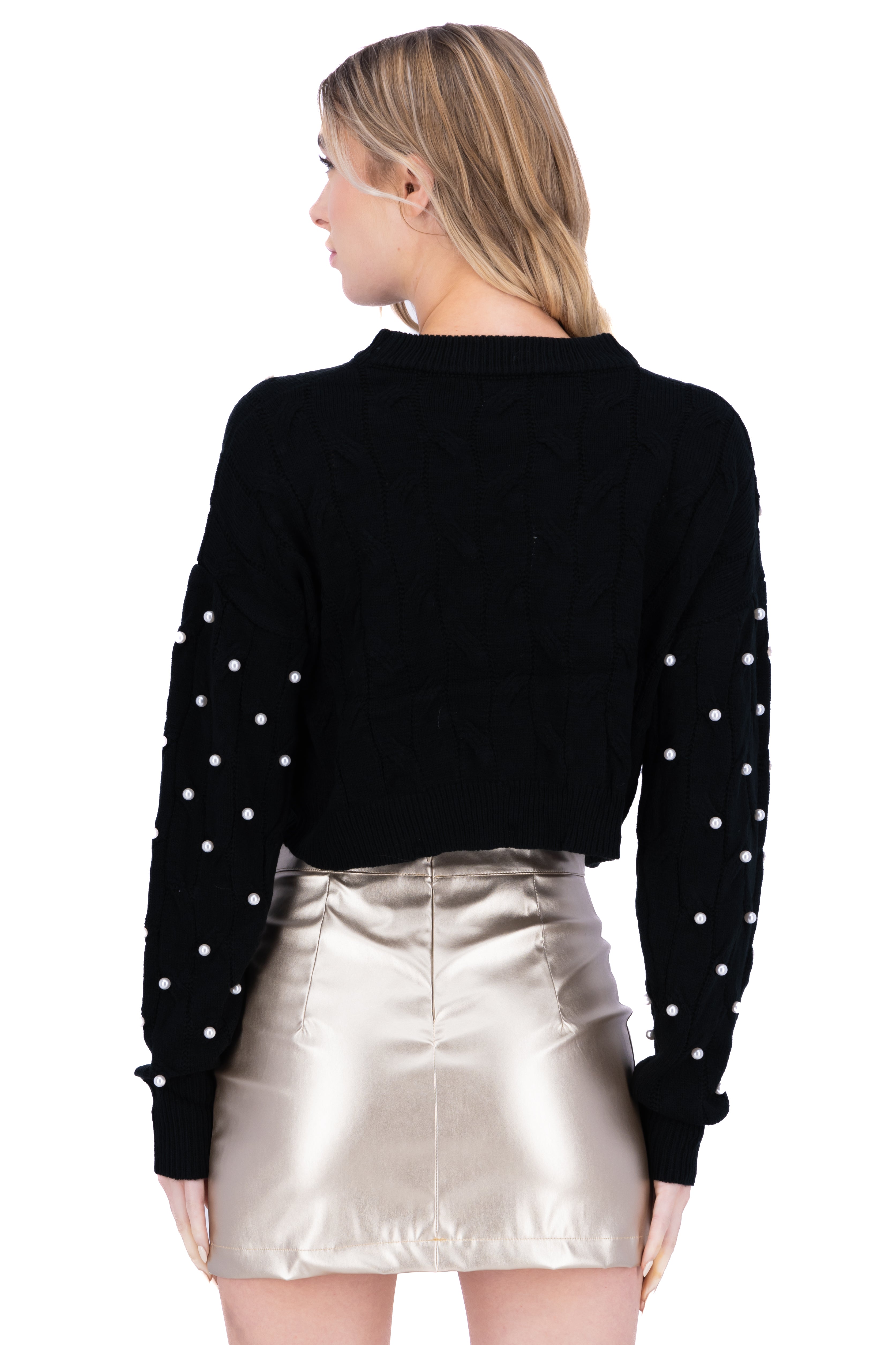 Suéter crop tejido perlas NEGRO