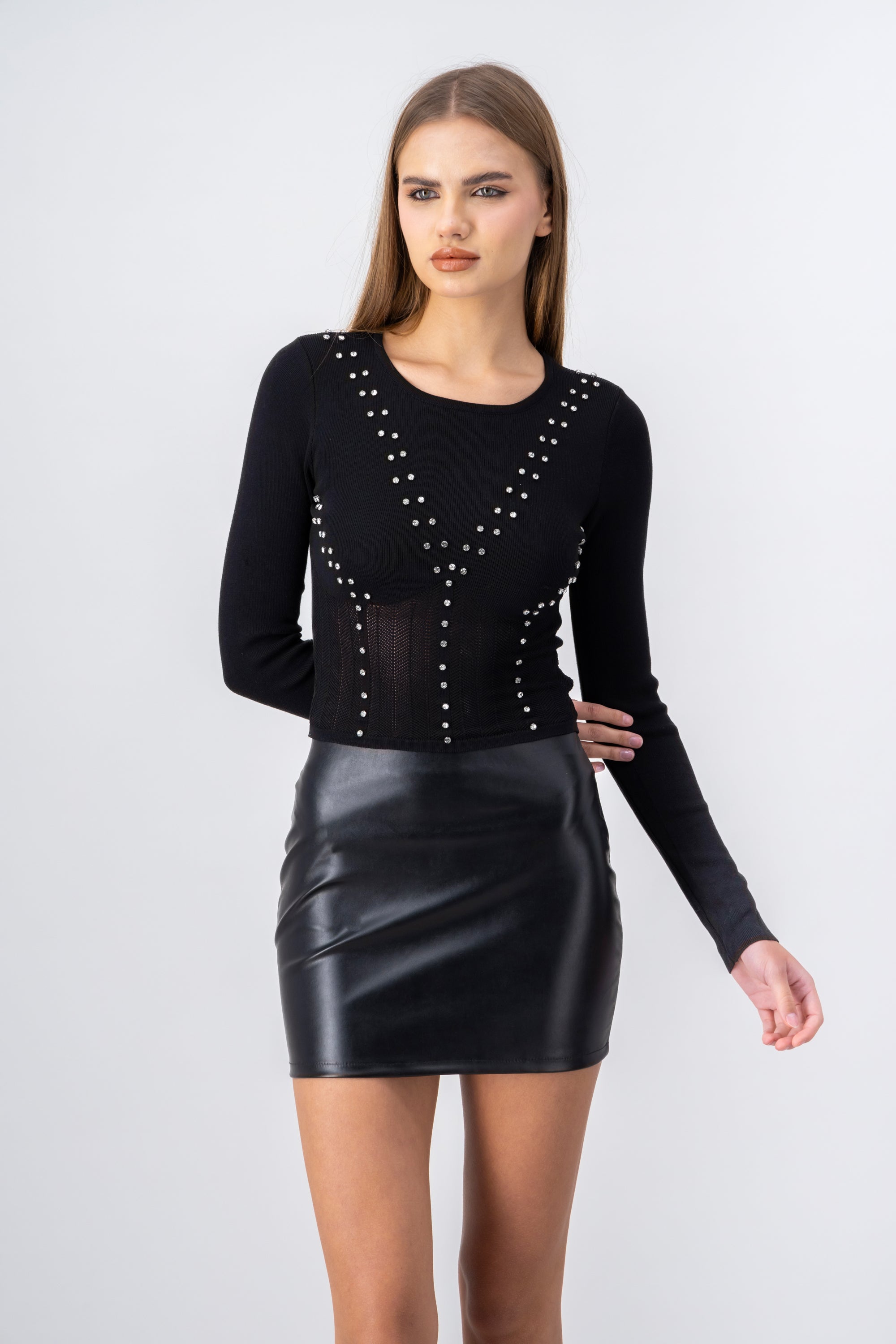 Blusa Acanalada Tejido Brillos NEGRO