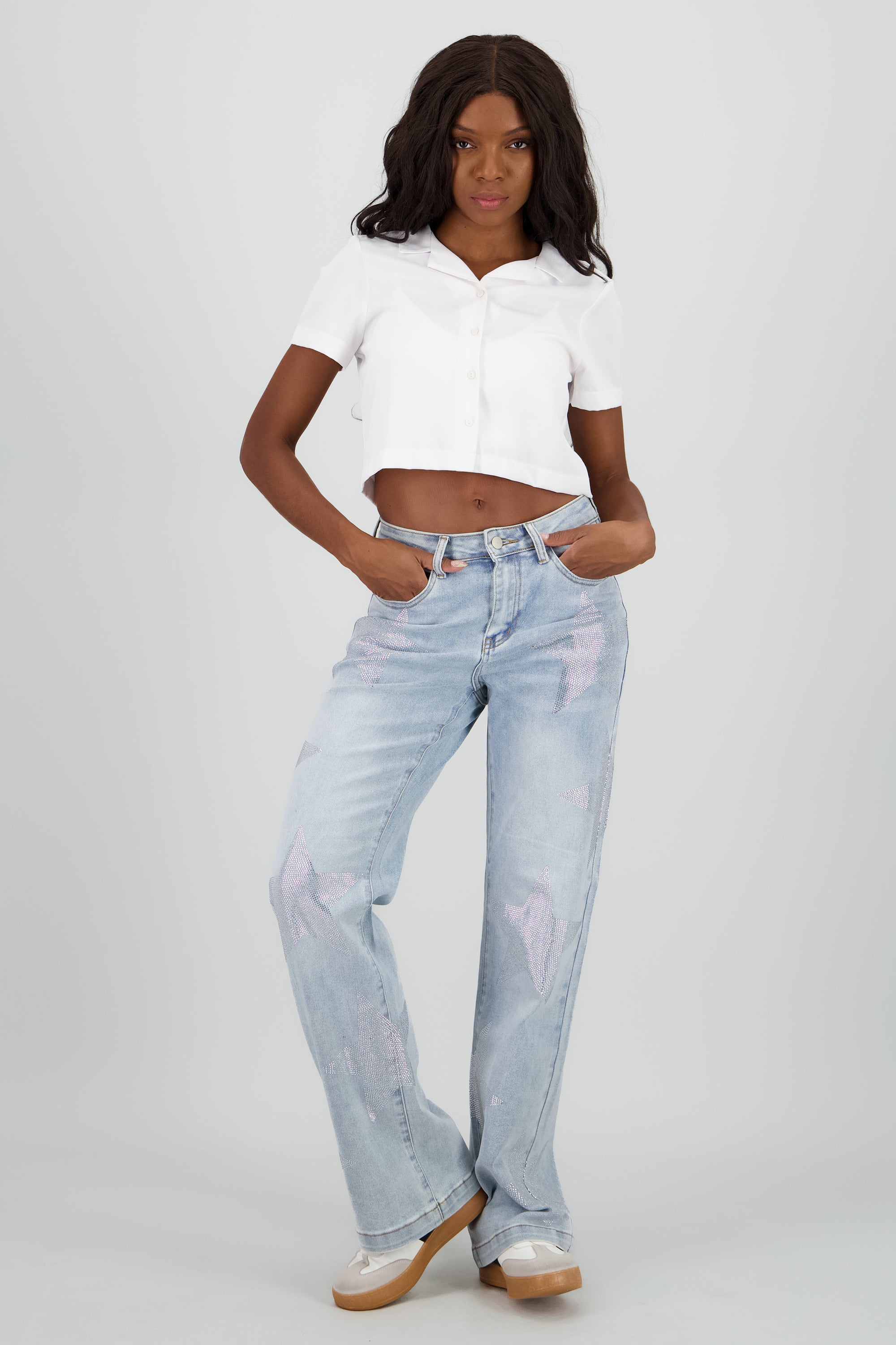 Jeans wide leg estrellas LIGHT WASH