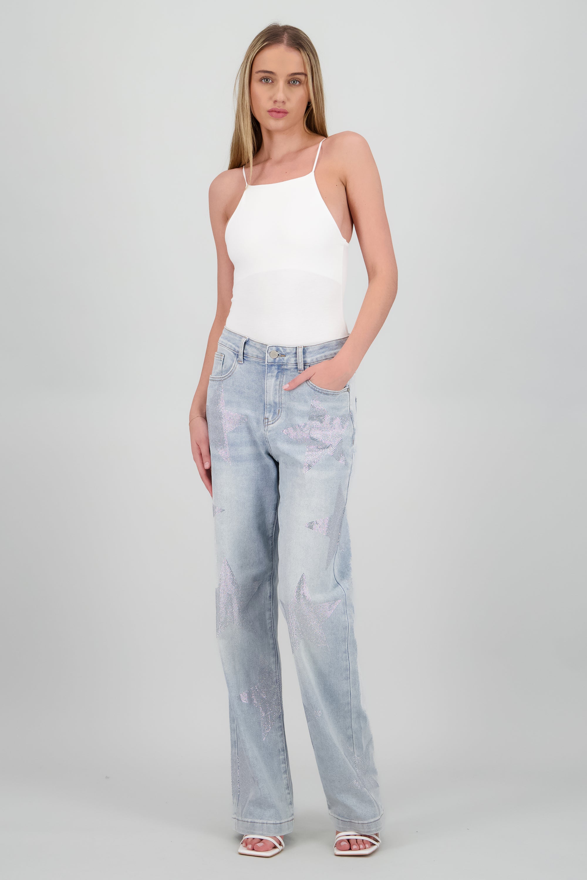 Jeans wide leg estrellas LIGHT WASH